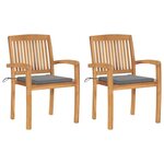 VIDAXL Chaises de jardin lot de 2 et coussins gris Bois de teck massif