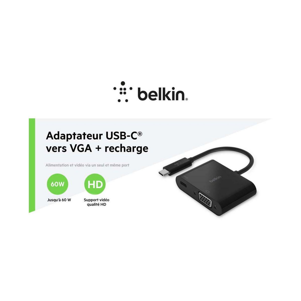 Belkin Adaptateur USB-C/VGA USB-C vers VGA 60W Noir