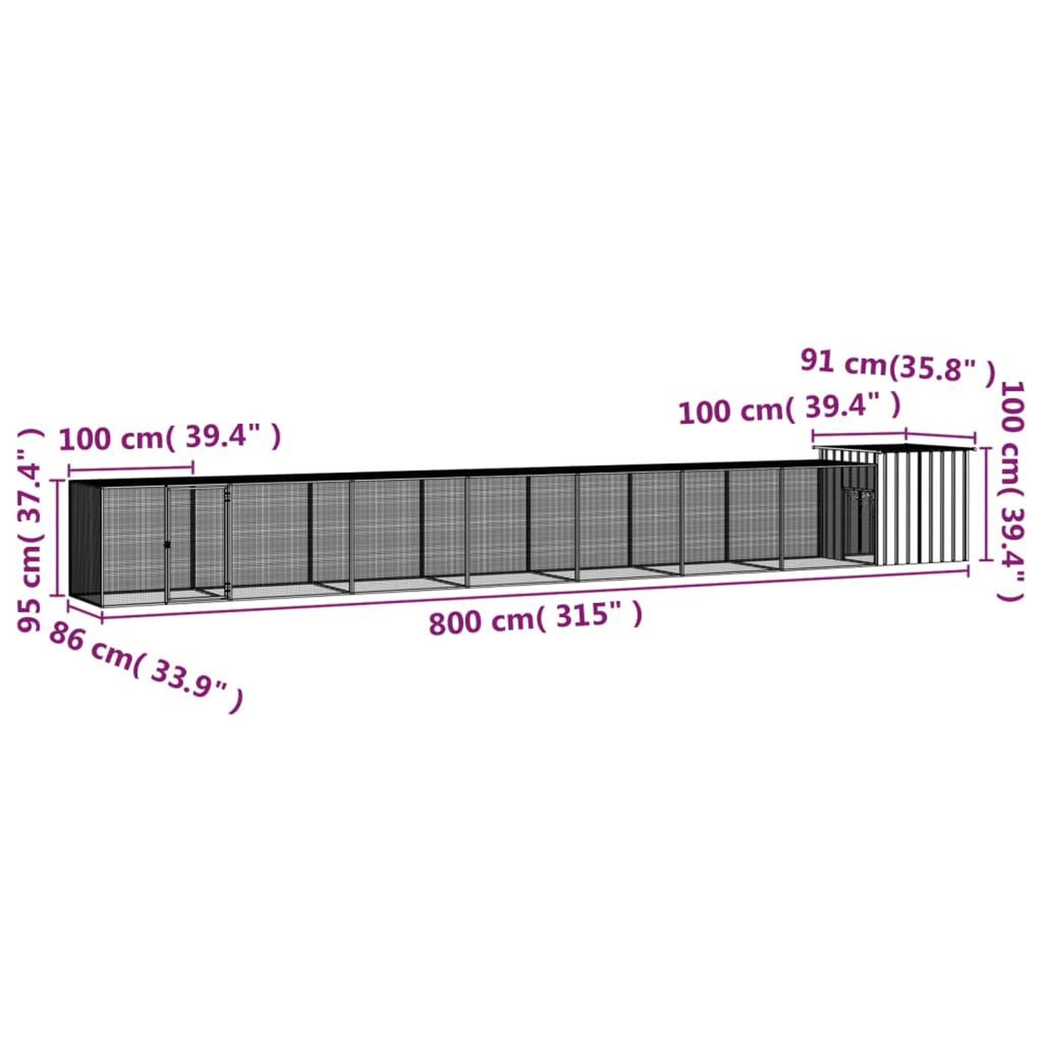 Voir la diapositive 5 : VIDAXL Poulailler Anthracite 800x91x100 cm Acier galvanise