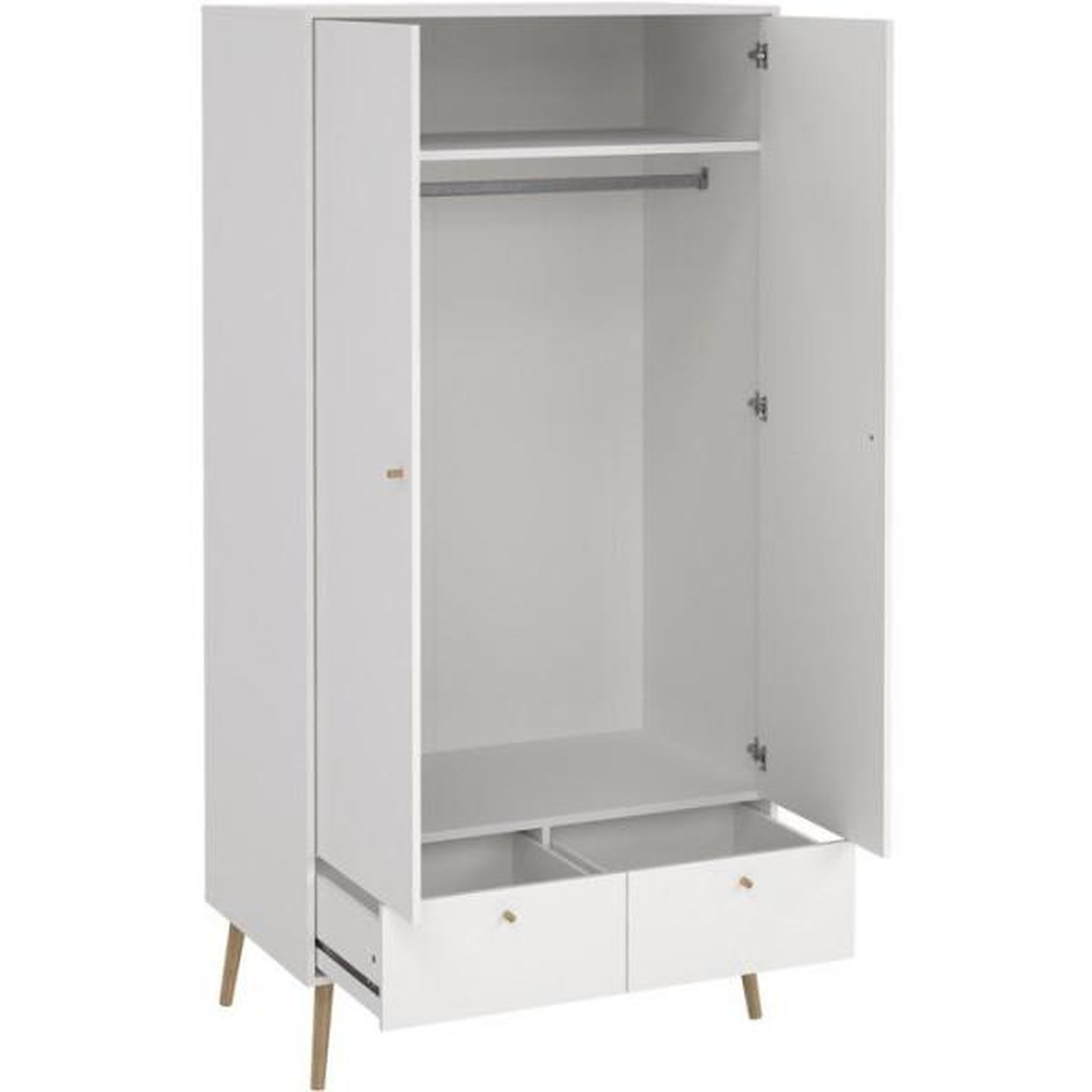 Voir la diapositive 6 : MARKET24 Armoire de chambre - bodo - blanc mat - 2 portes - 2 tiroirs - 98,7 x 58,1 x 200,1 cm
