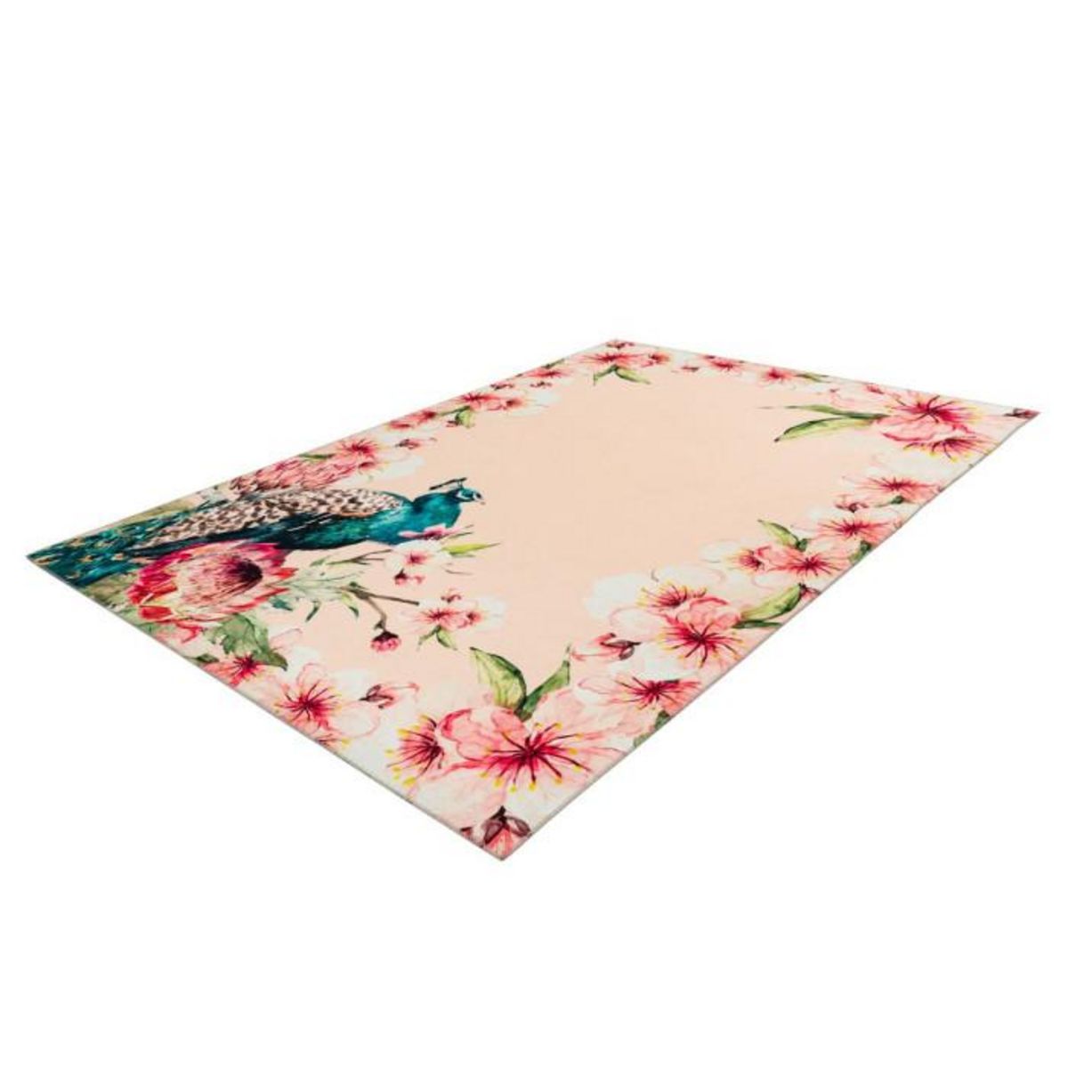 Paris Prix Tapis Imprimé Fleuri à Poils Courts  Blossom  Crème