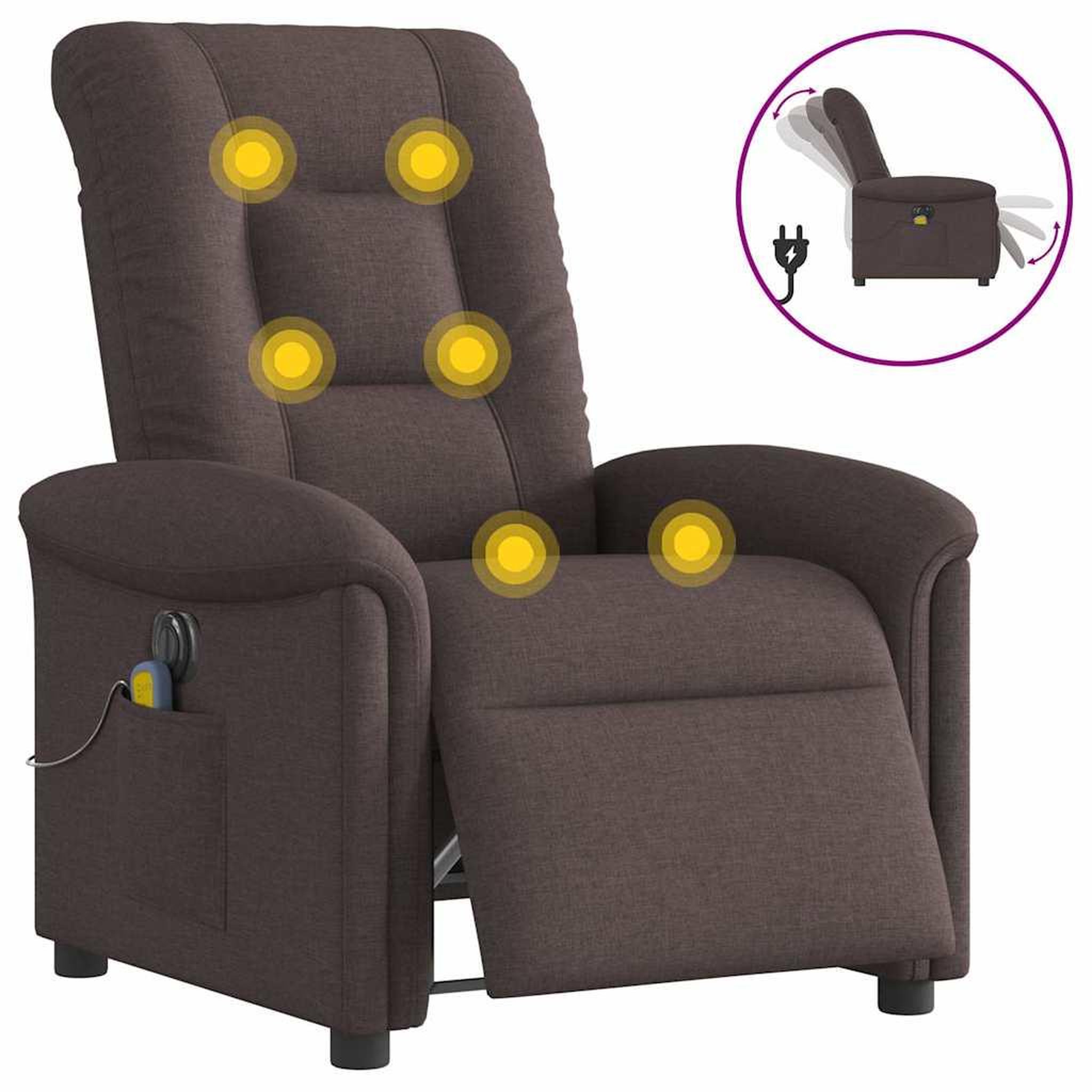 VIDAXL Fauteuil de massage inclinable electrique Marron fonce Tissu