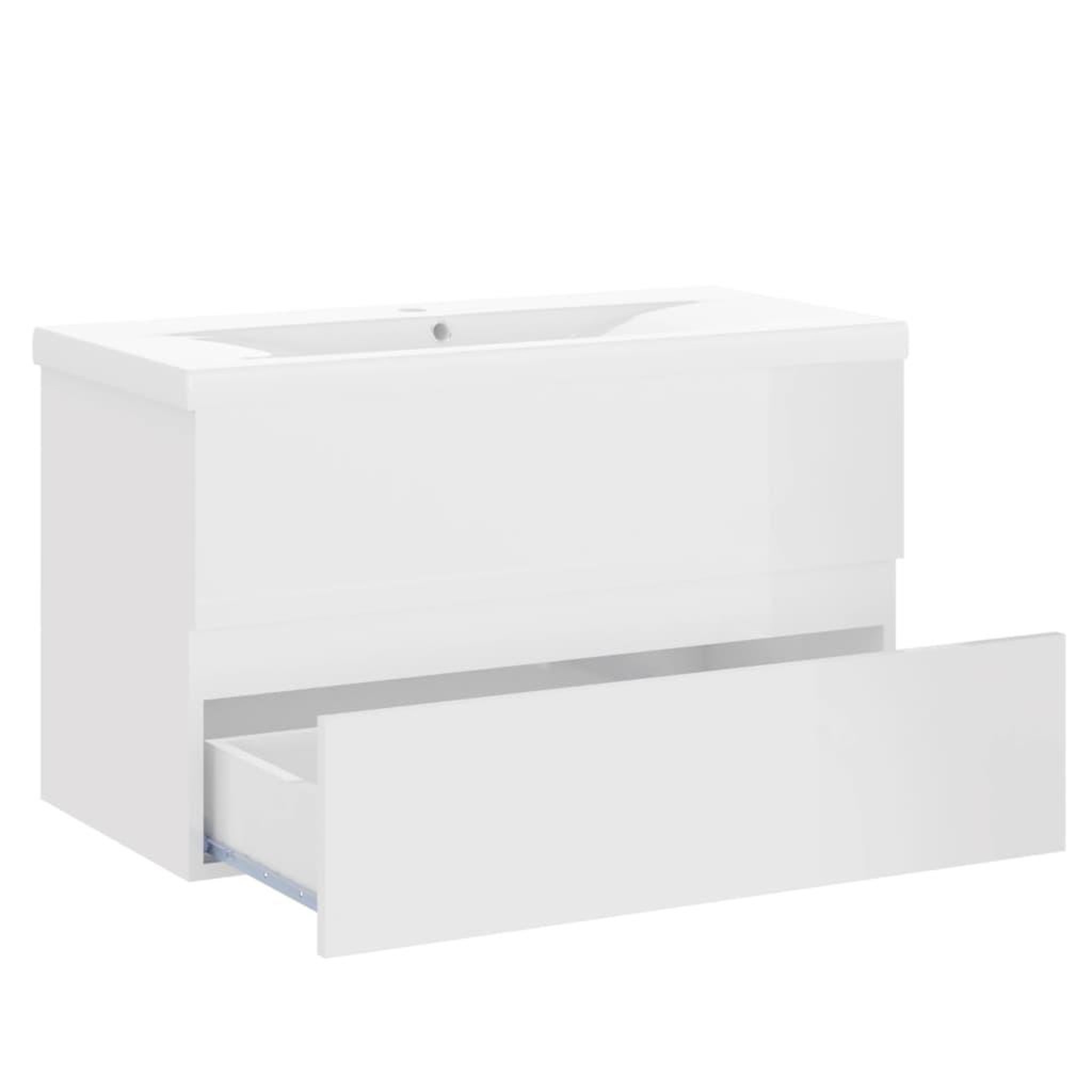 Voir la diapositive 4 : VIDAXL Armoire d'evier avec lavabo integre Blanc brillant Agglomere