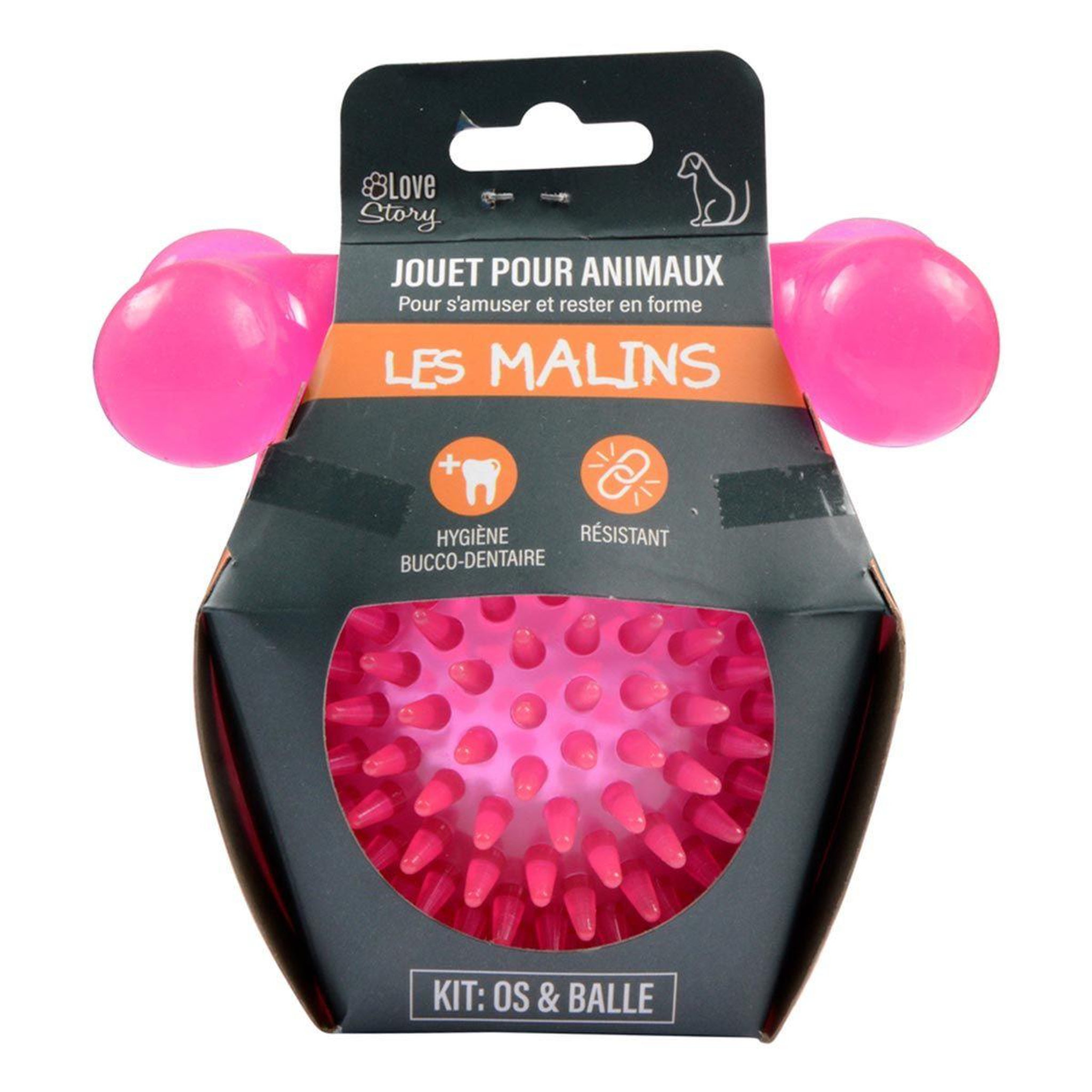 Voir la diapositive 4 : LOVE STORY Lot de 2 Jouets pour Chien  Balle & Os  13cm Rose