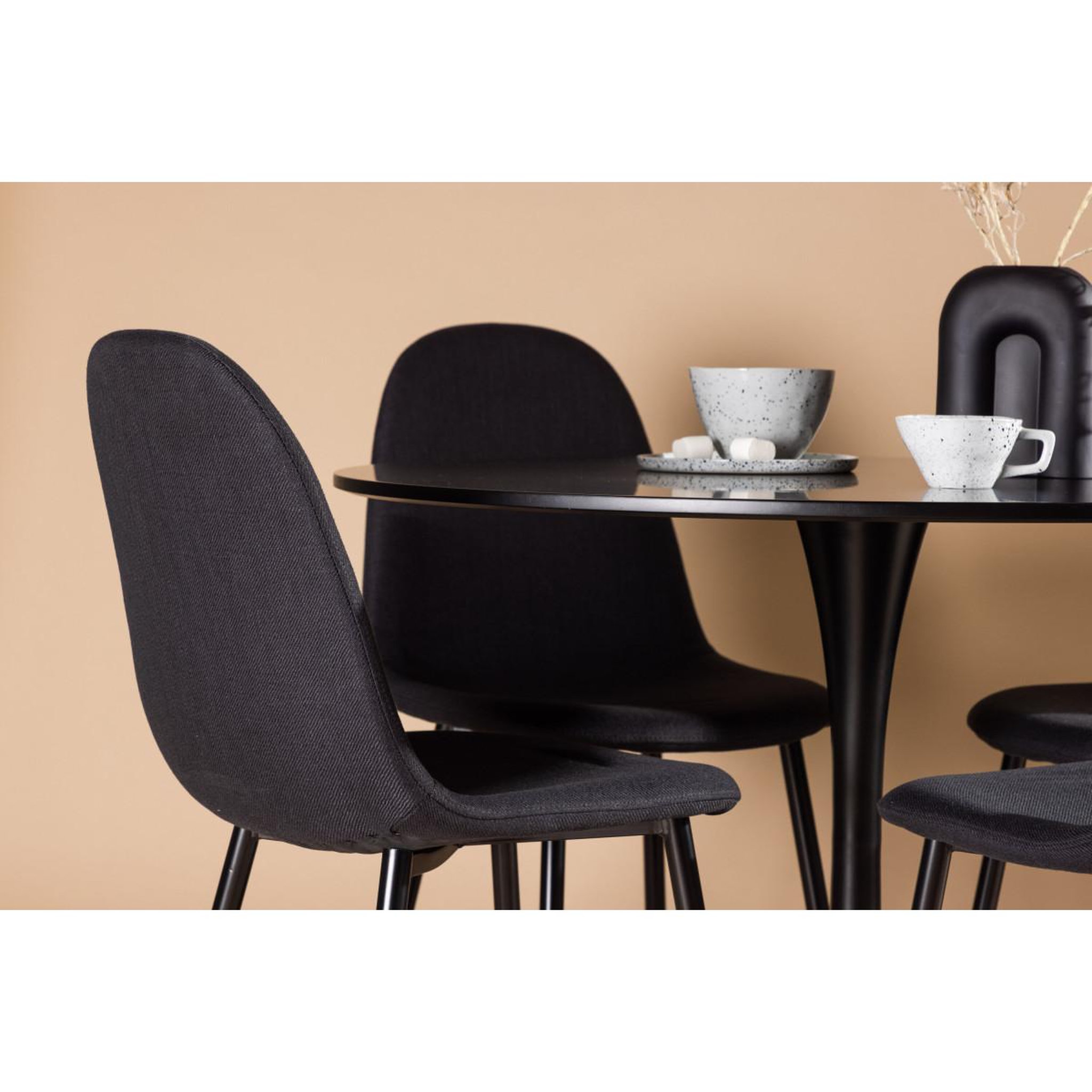 Voir la diapositive 5 : Paris Prix Ensemble table à manger & 4 chaises en tissu  glade & polar  100cm noir