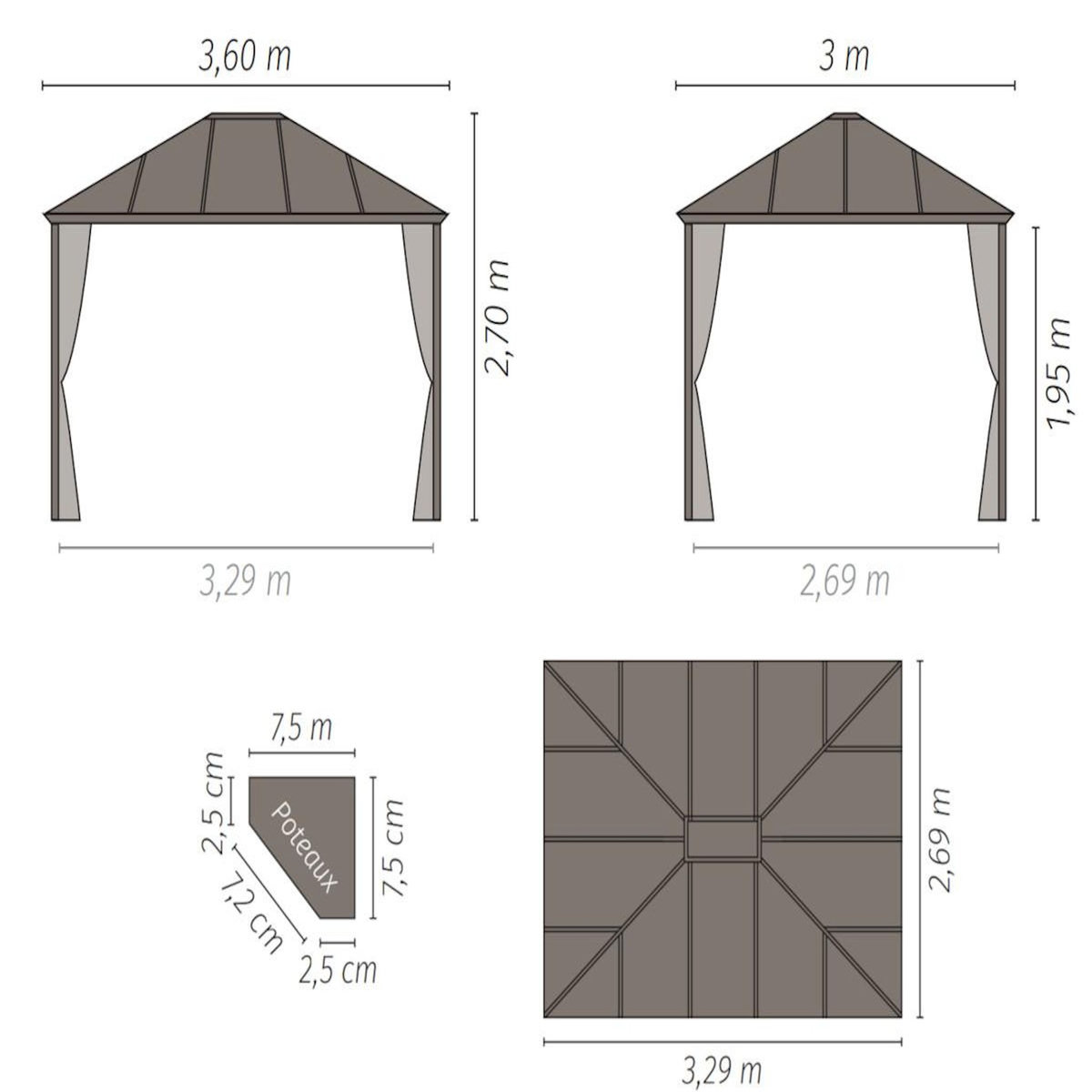HESPERIDE Tonnelle de jardin en aluminium Belize - 3 x 3,6 m - Hespéride