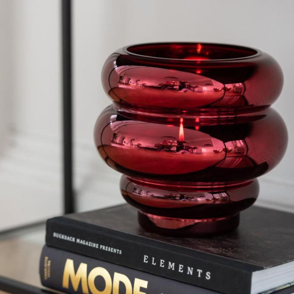 Paris Prix Photophore Design  Cléa  20cm Rouge Foncé