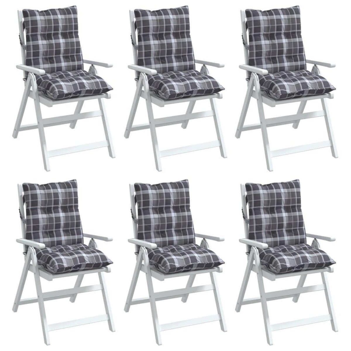 VIDAXL Coussins de chaise a dossier bas lot de 6 motif a carreaux gris