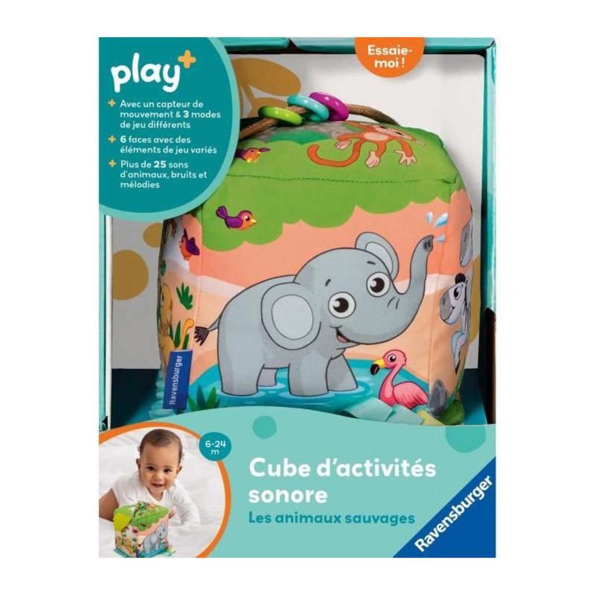 RAVENSBURGER Ravensburger -PLAY + - Mon cube d'activités sonore les animaux sauvages - Des 6 mois - version française - 34009