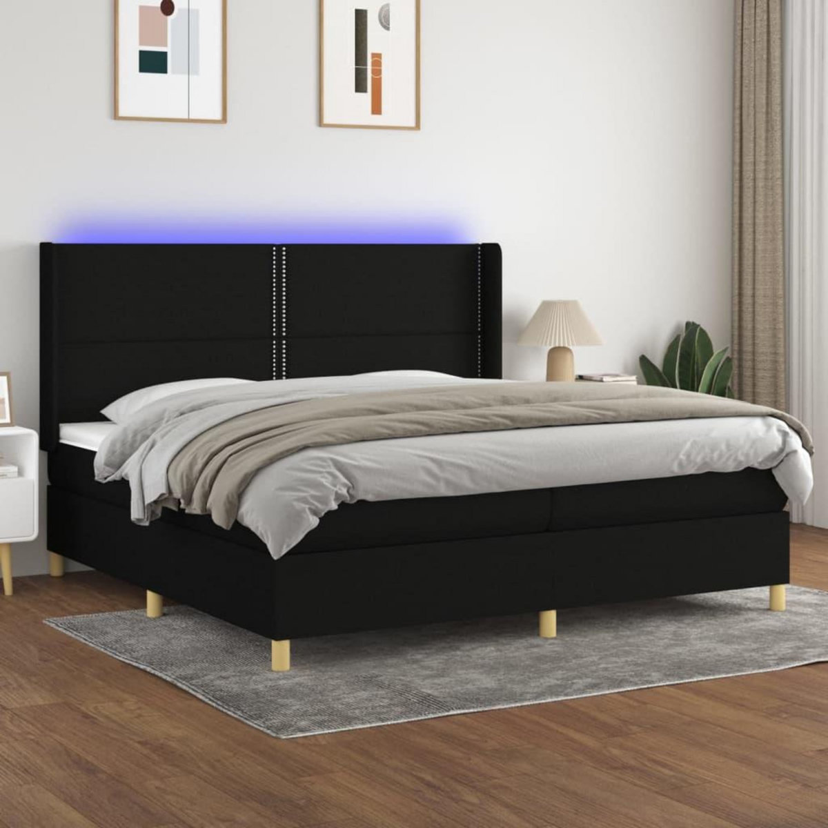VIDAXL Sommier a lattes de lit matelas et LED Noir 200x200 cm Tissu