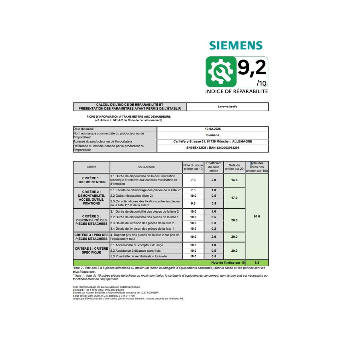 Siemens Lave-vaisselle 60cm 14 couverts 42db tout intégrable - SN95EX12CE