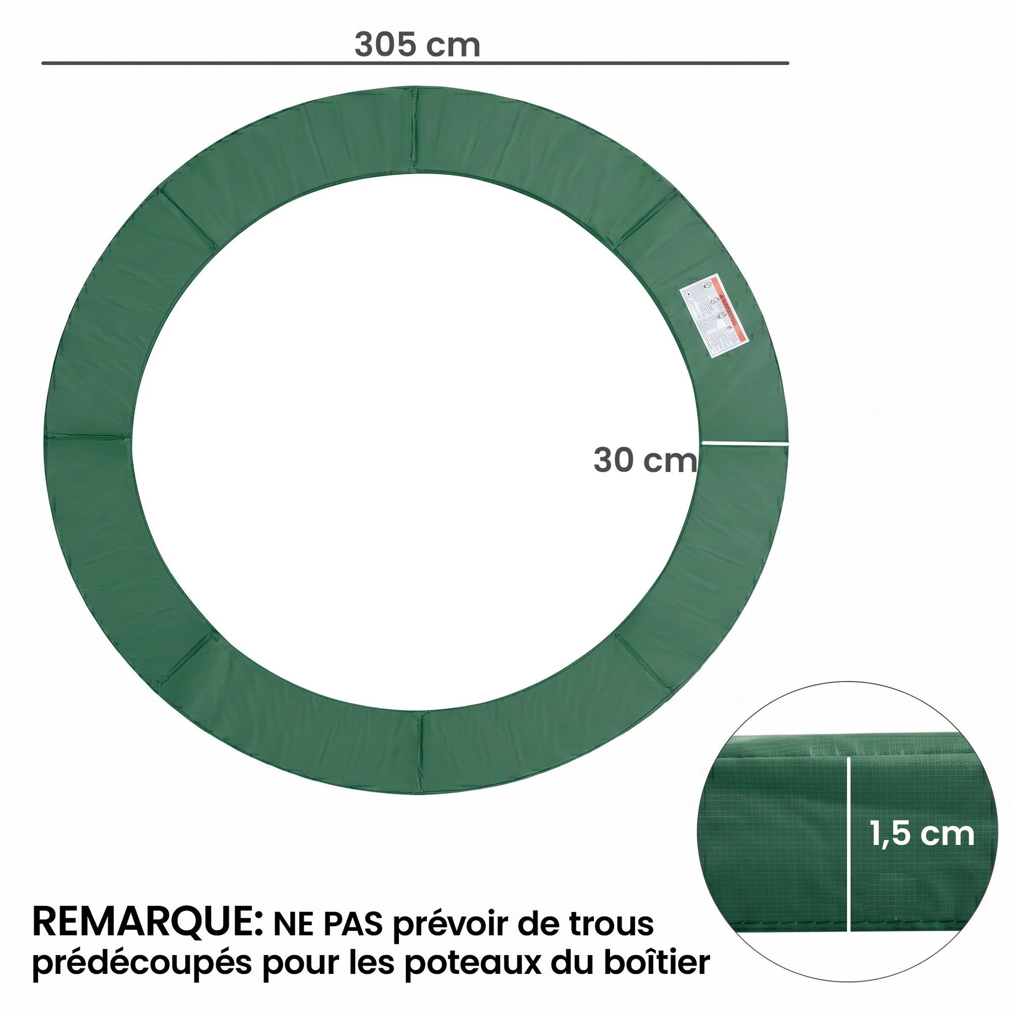 Voir la diapositive 3 : HOMCOM Couvre-ressort trampoline dia. 305 cm PVC PE haute densité rembourrage 15 mm vert