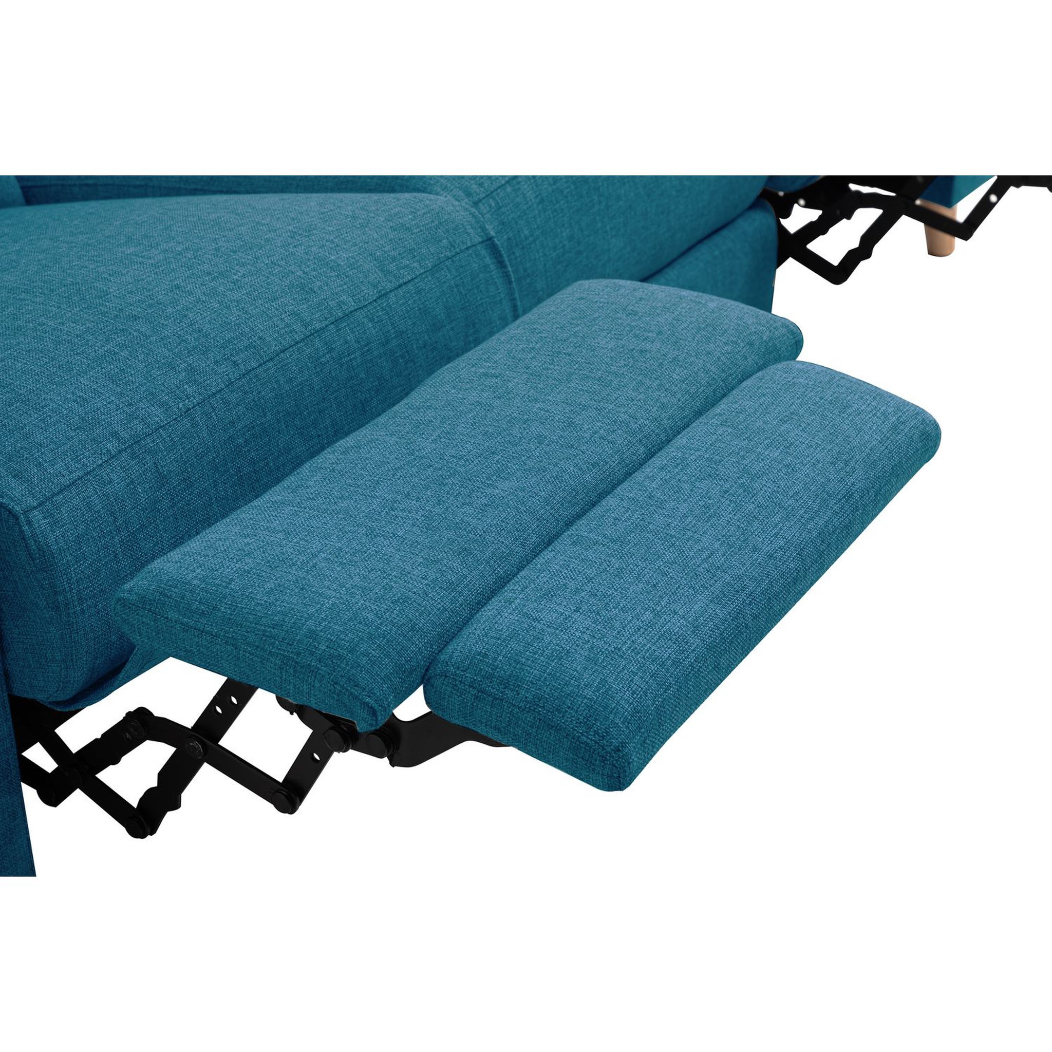 Voir la diapositive 8 : Canapé de relaxation  manuel 3 places en tissu  coloris bleu et pieds bois hêtre BERKAM