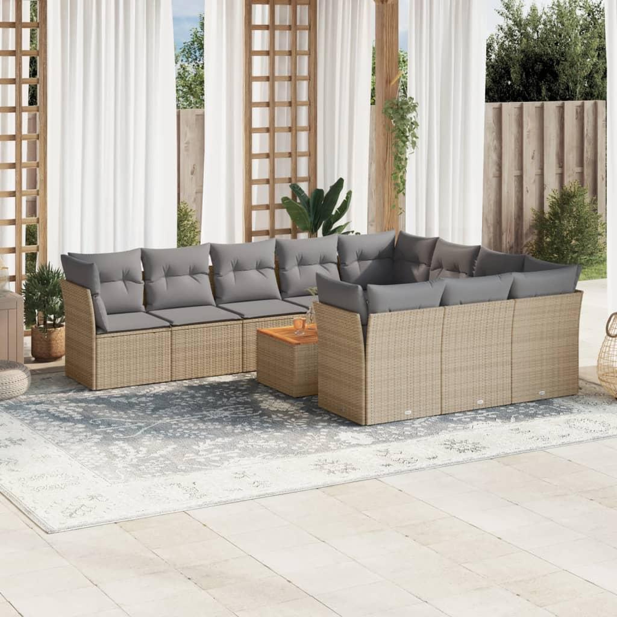 VIDAXL Salon de jardin et coussins 11 pcs melange beige resine tressee