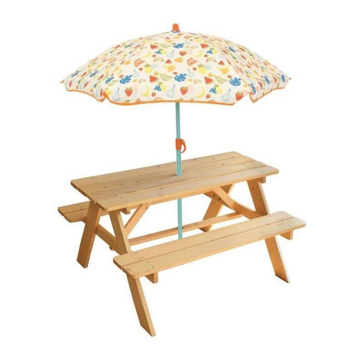 Fun House FUN HOUSE Fruity's Table pique-nique en pin H.53 x l.95 x P.75 cm avec parasol H.125 x ø 100 cm - Pour enfant