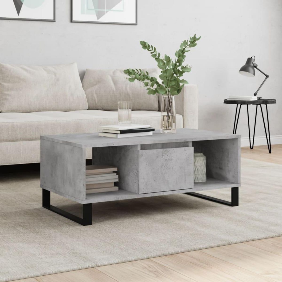 VIDAXL Table basse Gris beton 90x50x36,5 cm Bois d'ingenierie