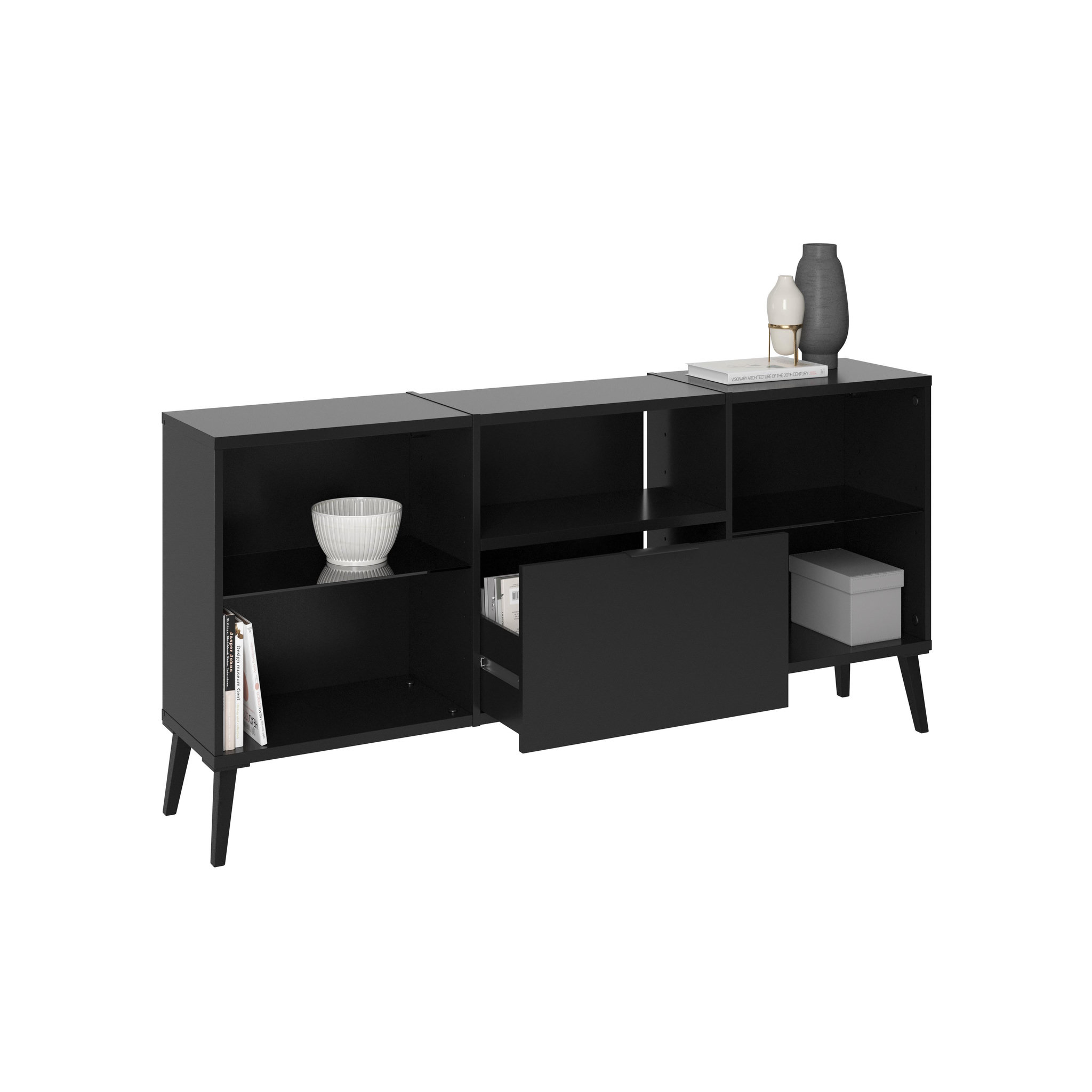 Voir la diapositive 2 : Meuble TV 1 tiroir 5 niches de rangement L153cm 
