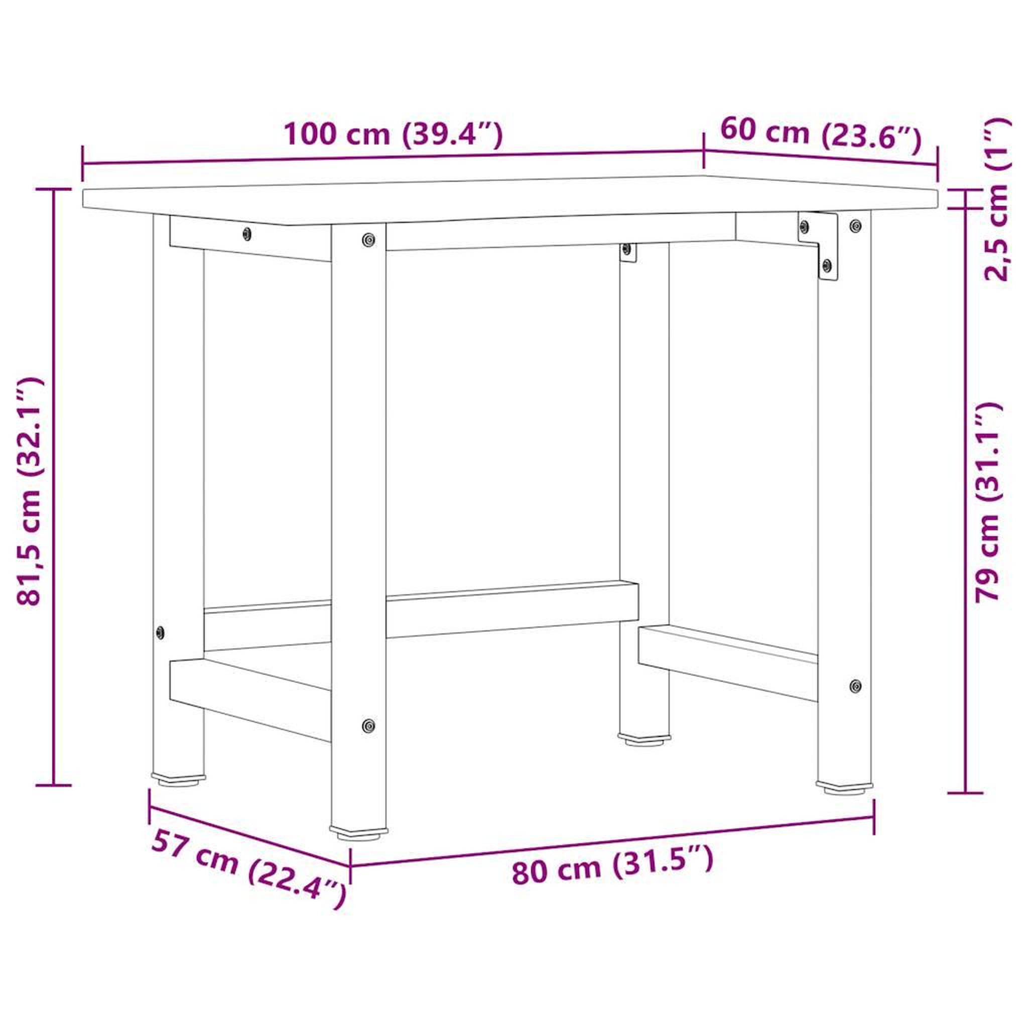 Voir la diapositive 6 : VIDAXL Etabli 100x60x81,5 cm bois de chene massif