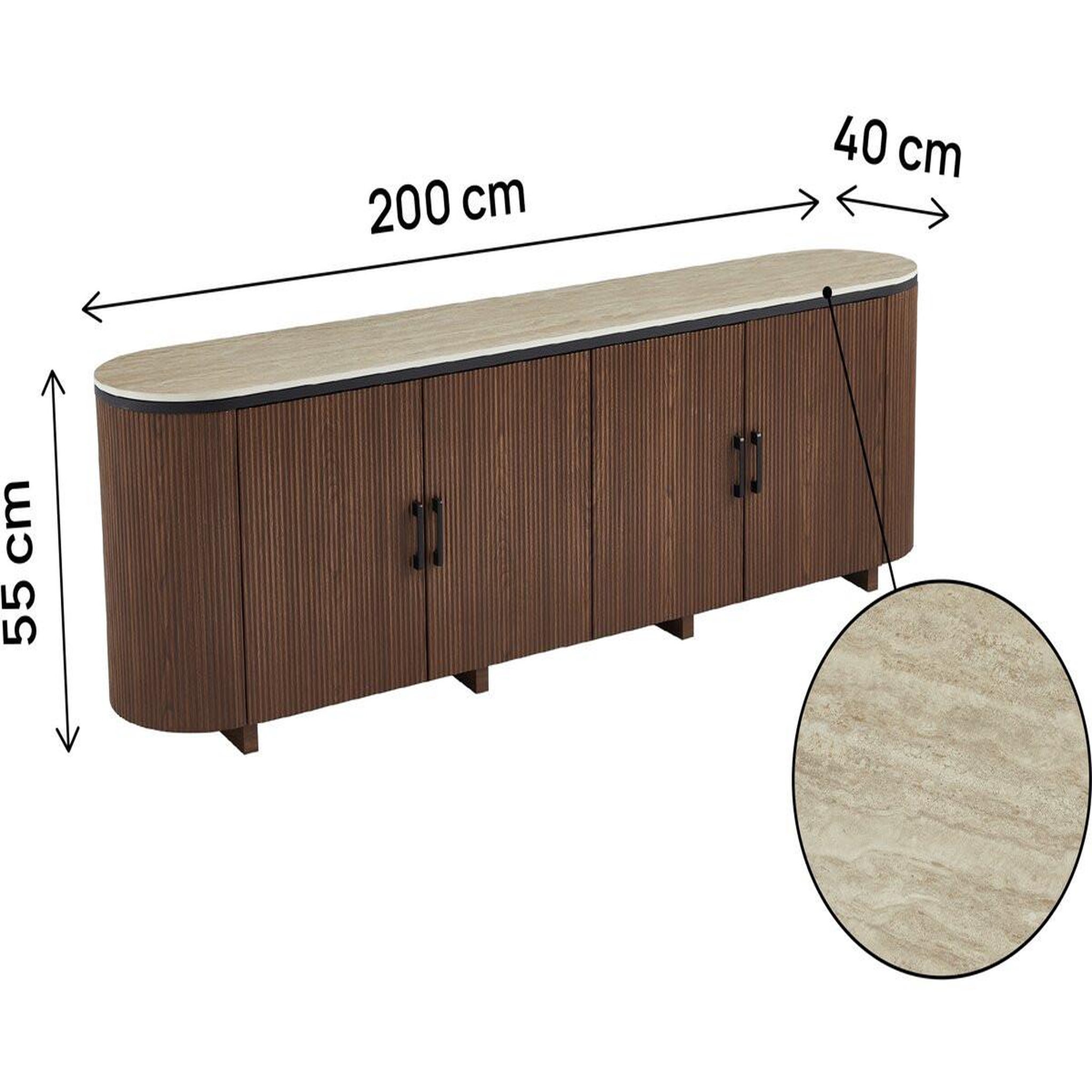 Voir la diapositive 4 : Habitat et Jardin Meuble tv ovale en bois et céramique  portofino  - 200 x 40 x 55 cm - marron