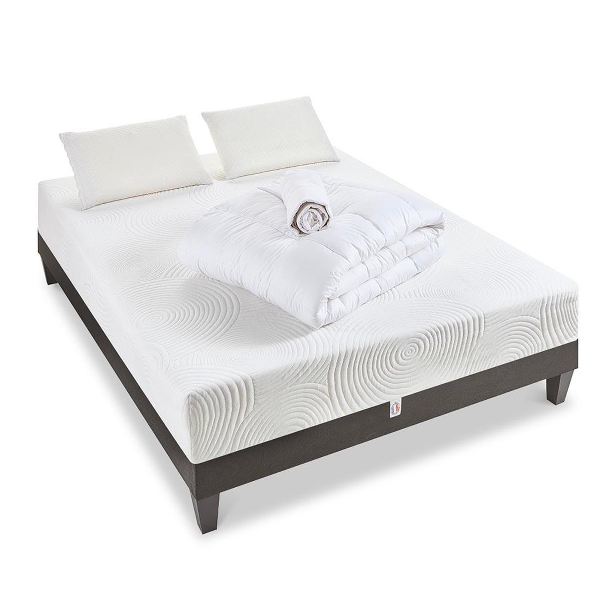 BELLECOUR BELLECOUR LITERIE | Pack Prêt à dormir VOSGES | Matelas Mousse Haute Densité + Sommier + Accessoires. Coloris disponibles : Blanc