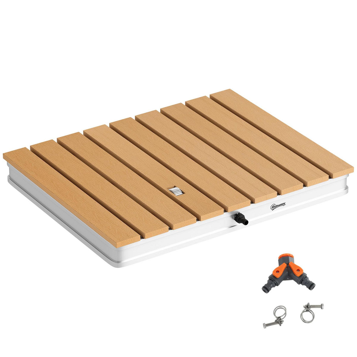 OUTSUNNY Douche de jardin portable dim. 70 x 55 cm réglable max. 4 m - douche inversée - alu plastique effet bois
