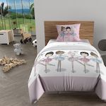 SOLEIL D'OCRE Parure housse de couette DANSEUSES, 100% coton 57 fils/cm2, par Soleil d'Ocre. Coloris disponibles : Rose, Bleu