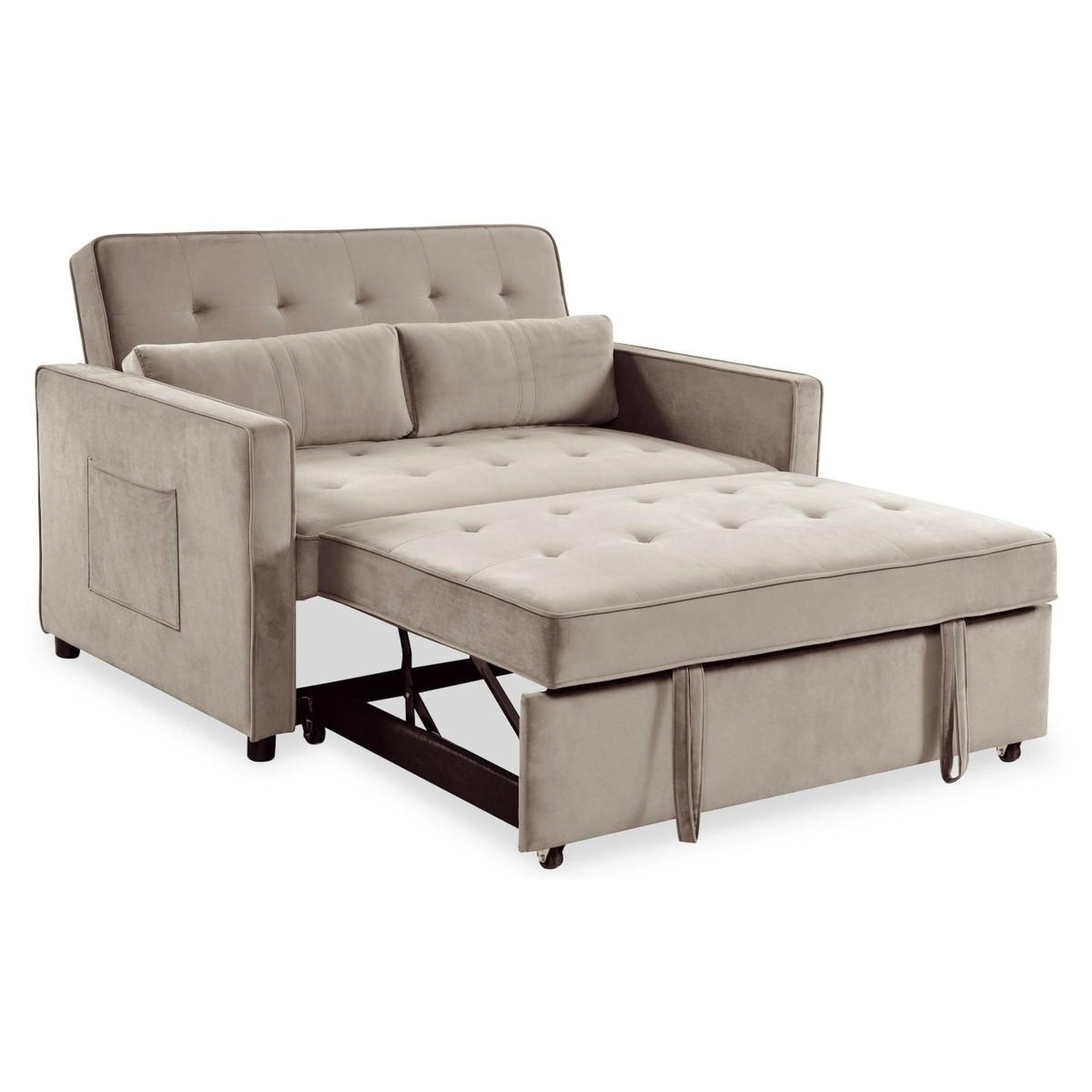 Voir la diapositive 2 : Paris Prix Canapé Convertible 2 Places Velours  Léa  133cm Beige