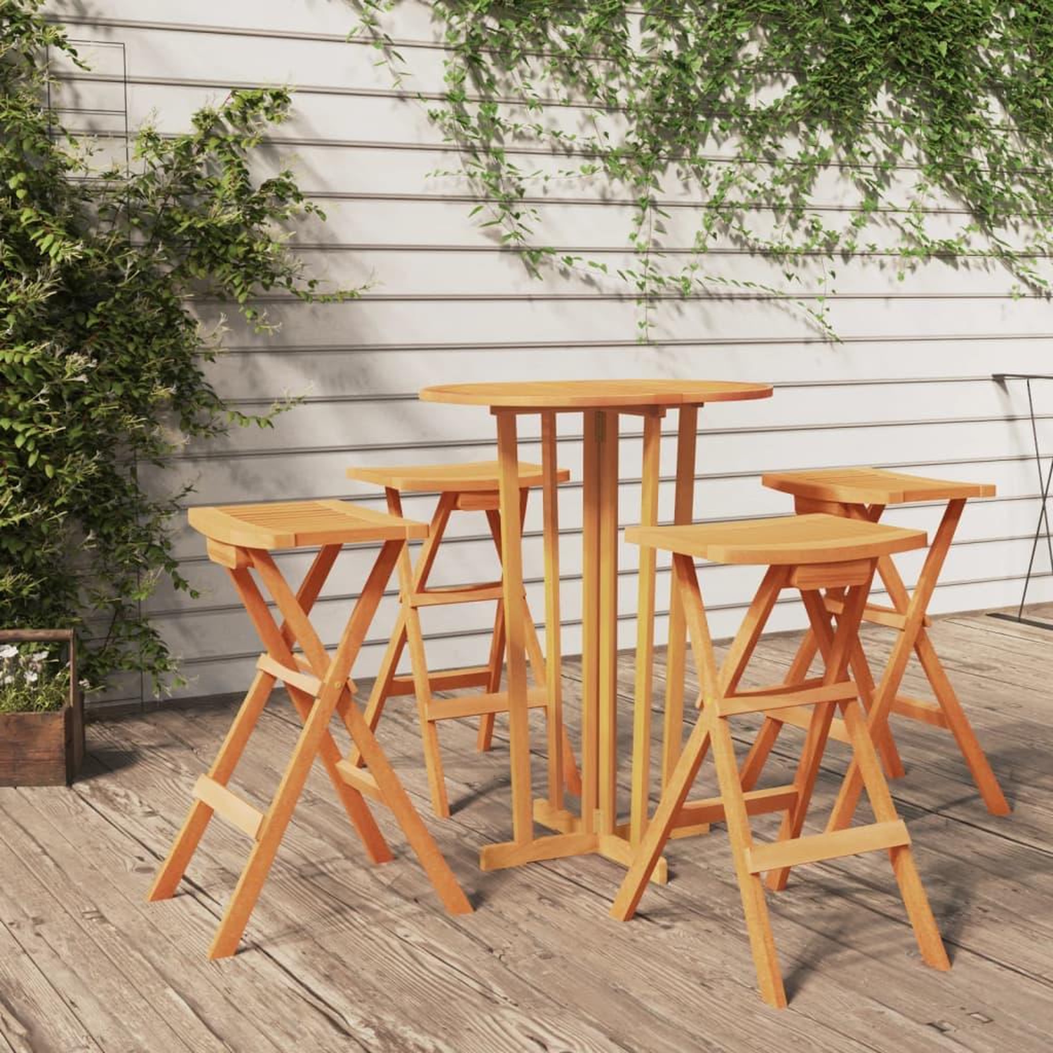 Voir la diapositive 1 : VIDAXL Ensemble de bar pliable 5 pcs Bois de teck massif