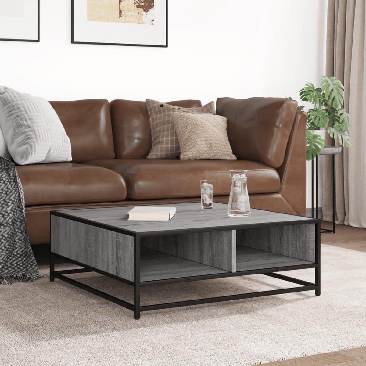 VIDAXL Table basse sonoma gris 80x80x30 cm bois d'ingenierie et metal