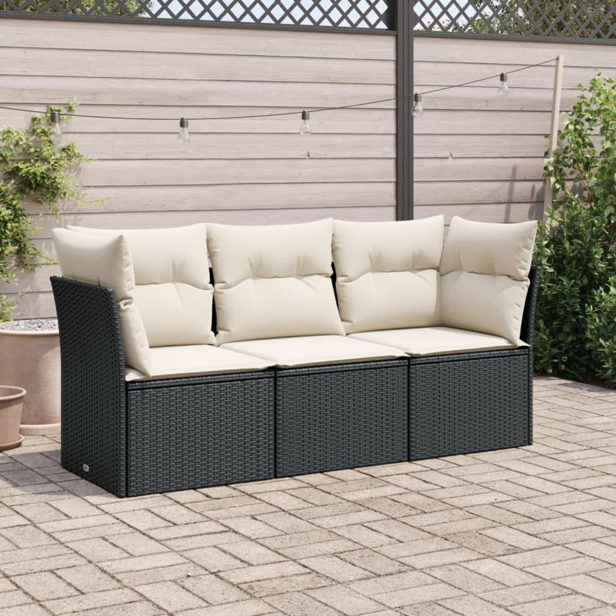 VIDAXL Salon de jardin 3 pcs avec coussins noir resine tressee