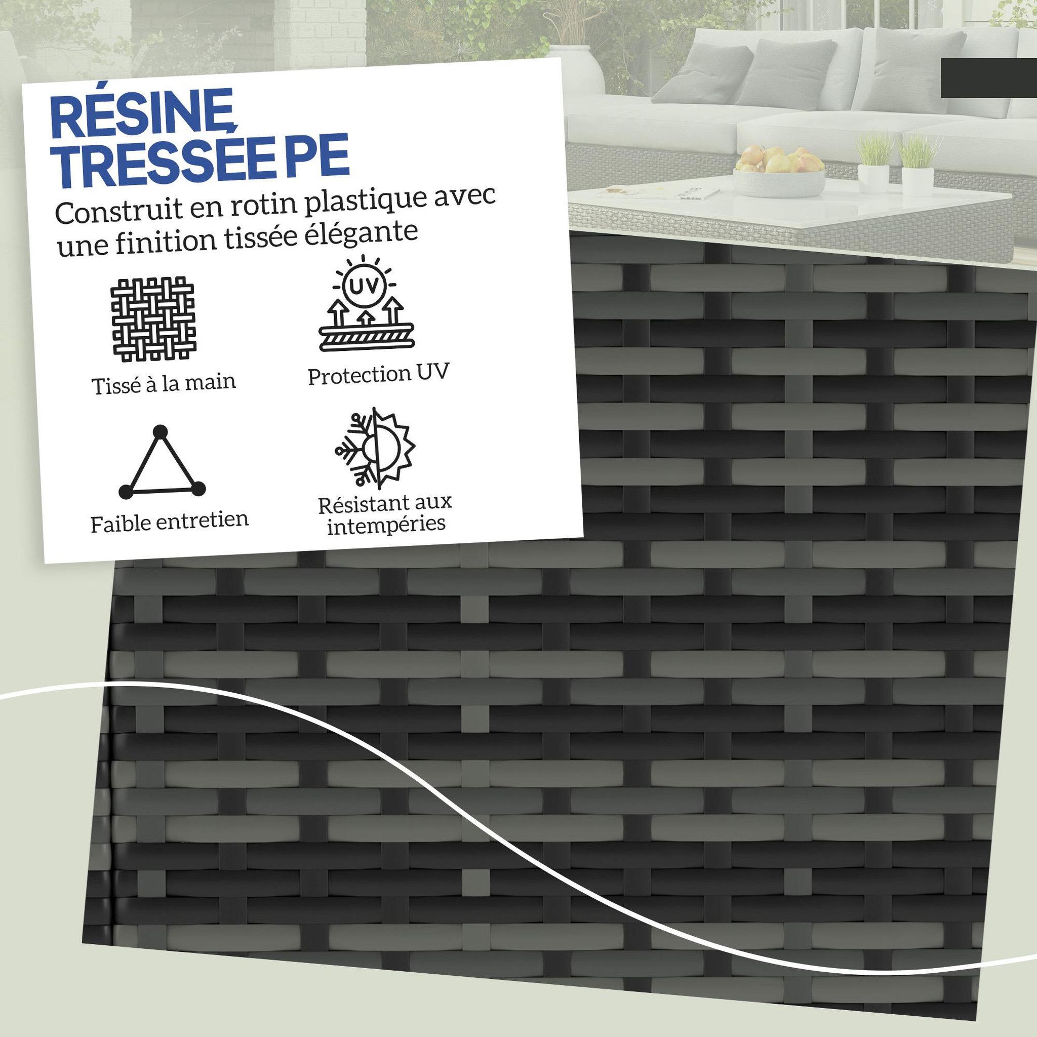 Voir la diapositive 6 : OUTSUNNY Lot de 2 poufs coffres de jardin - coussins zippés déhoussables - résine tressée aspect rotin gris