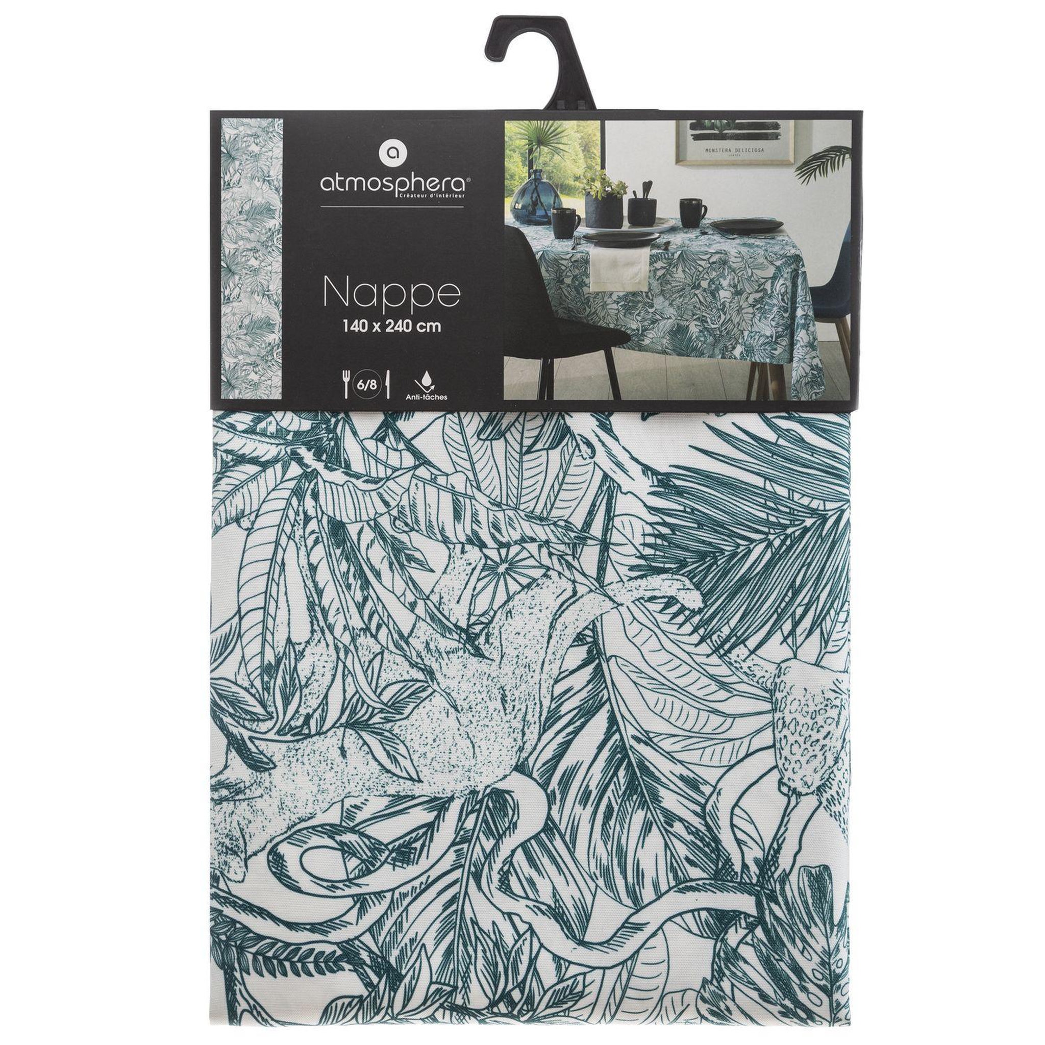 Voir la diapositive 3 : ATMOSPHERA Nappe anti-tache ethnique tikal - l. 240 x l . 140 cm - vert