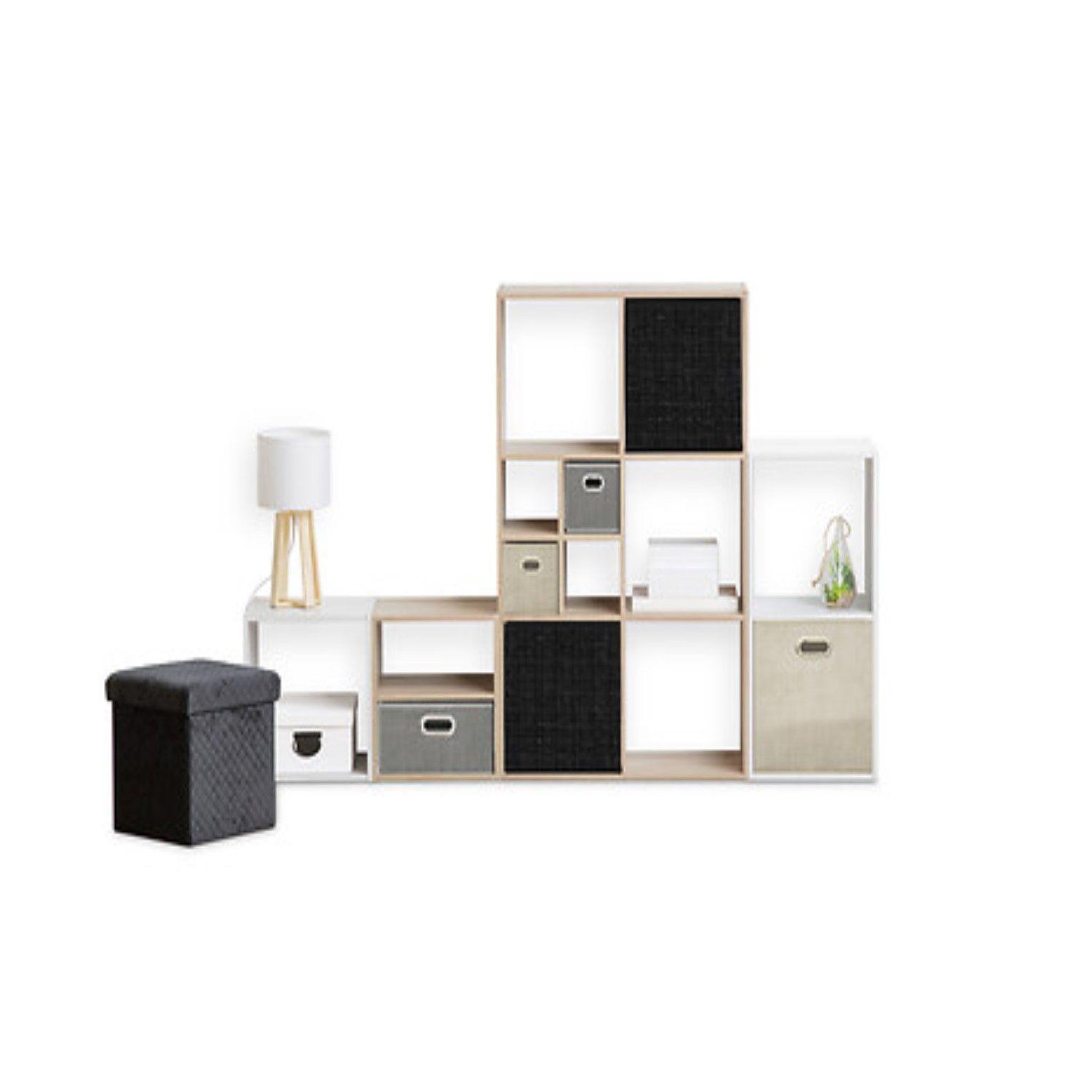 Voir la diapositive 3 : TOILINUX Lot de 2 boites de rangement tweed - l. 31 x l.31 x h. 31 cm - noir