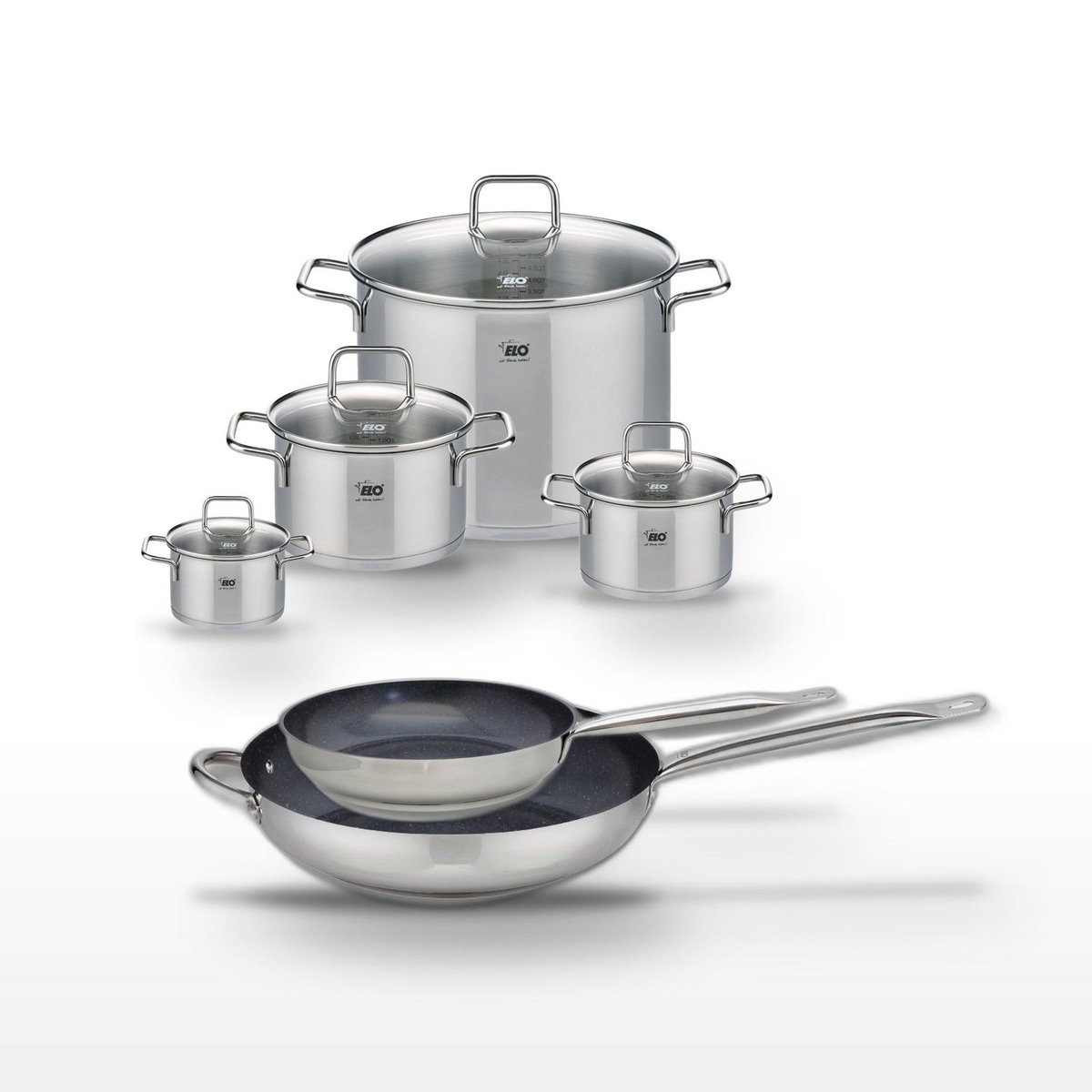 ELO Lot 2 Poêles 24/32 cm & 4 Faitouts 12/16/20/26 cm Elo Profi Therm Platinum