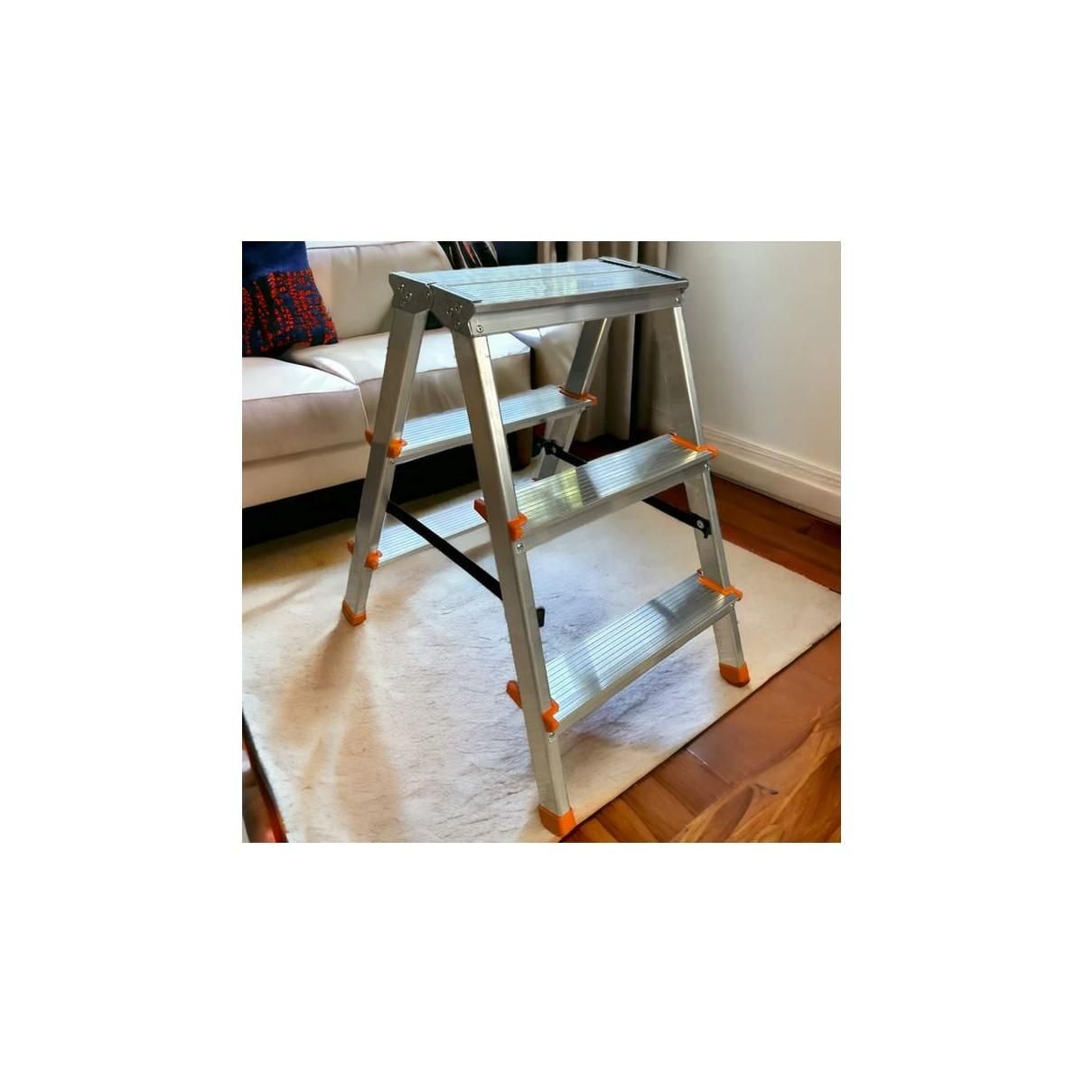 BRIXO Escabeau 3 marches Marche-pied Aluminium Charge 125 kg Pliable Pieds anti-dérapants BRIXO