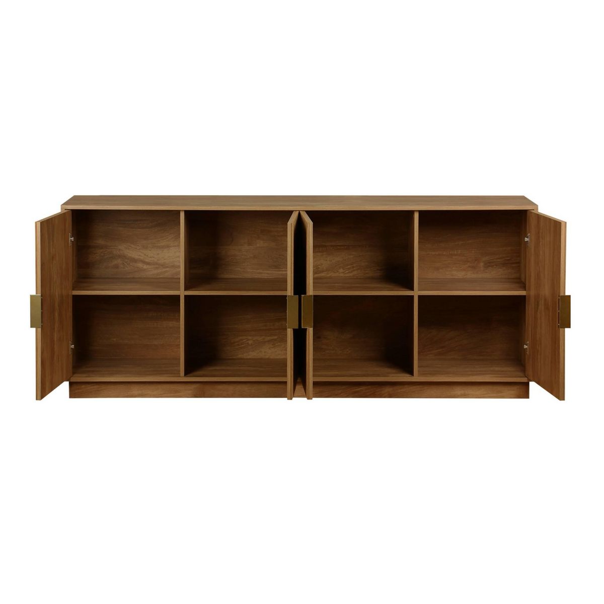 SWEEEK Buffet exotique 4 portes. effet bois de manguier rainuré. buffet bas. poignées en métal doré. L 180 x P 40 x H 75cm