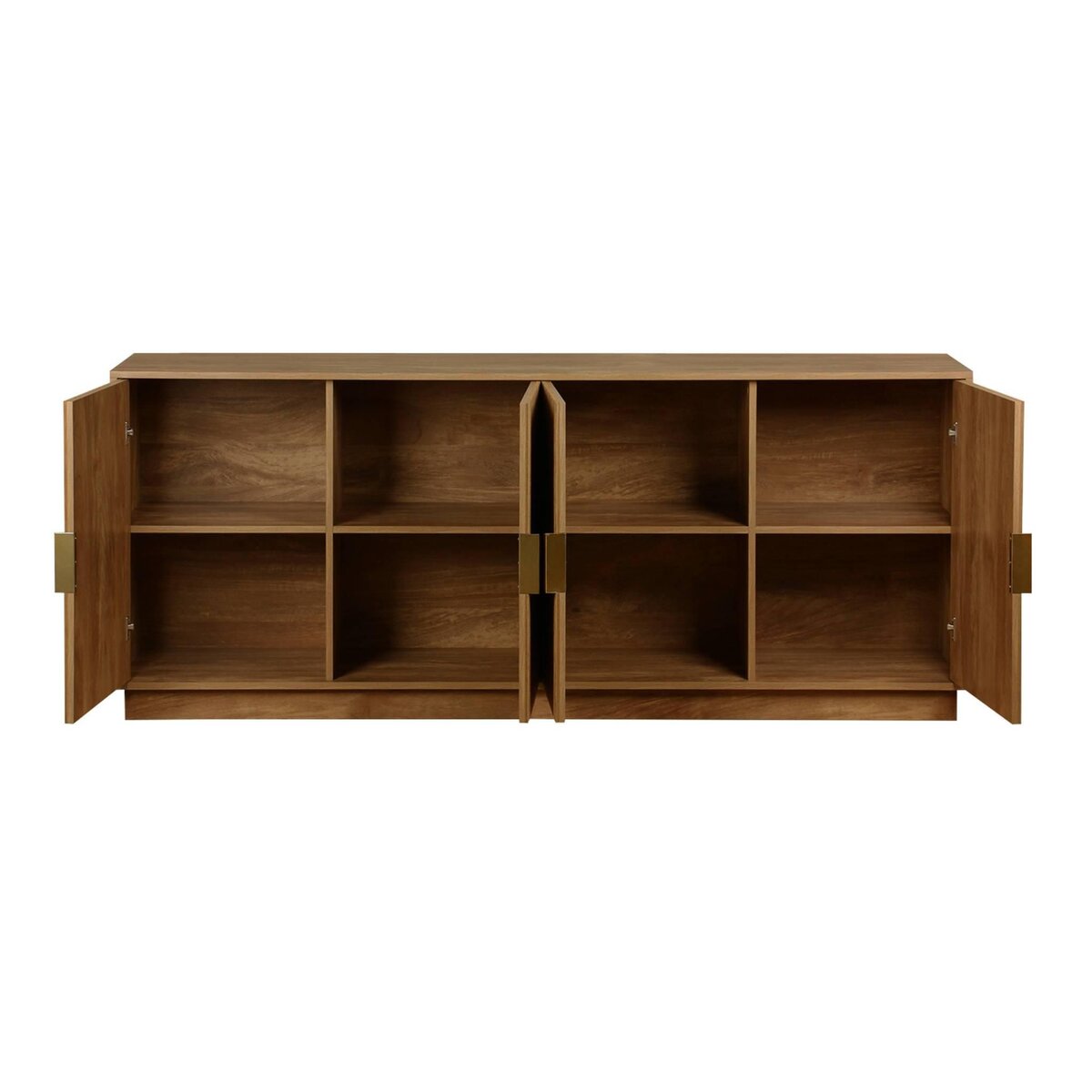 SWEEEK Buffet exotique 4 portes. effet bois de manguier rainuré. buffet bas. poignées en métal doré. L 180 x P 40 x H 75cm