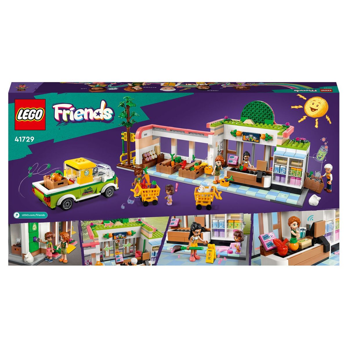 LEGO Friends 41729 L'épicerie biologique, Jouet Supermarché pour Filles et Garçons Dès 8 Ans, Jeu avec Camion & 4 Mini-Poupées