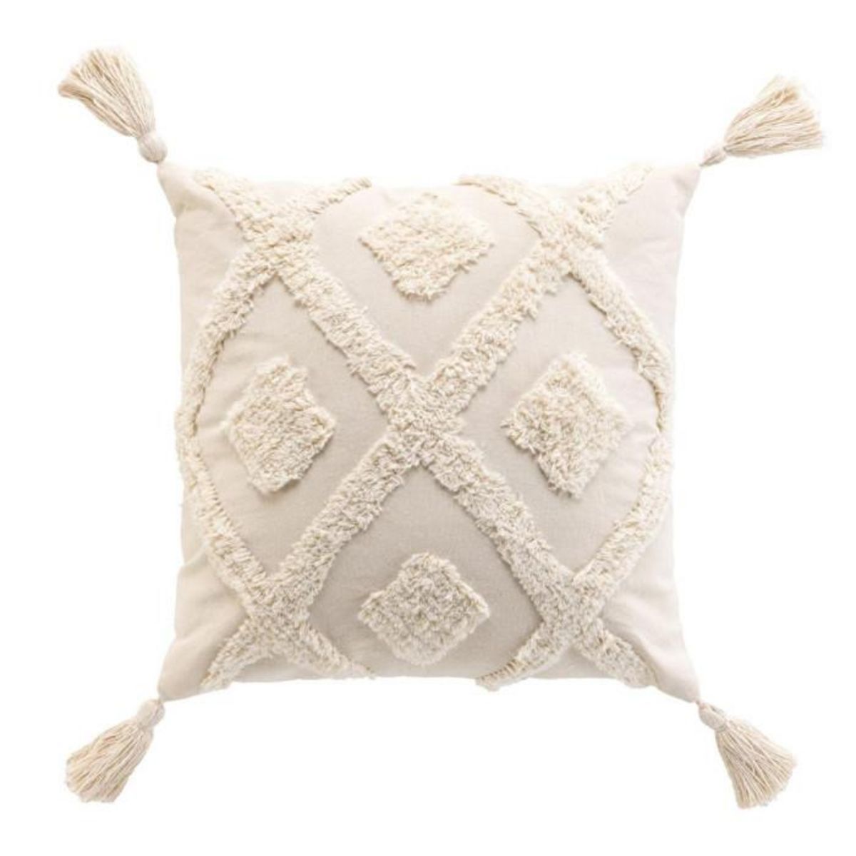 Paris Prix Coussin Déco Tufté à Pompons  Inca  40x40cm Beige