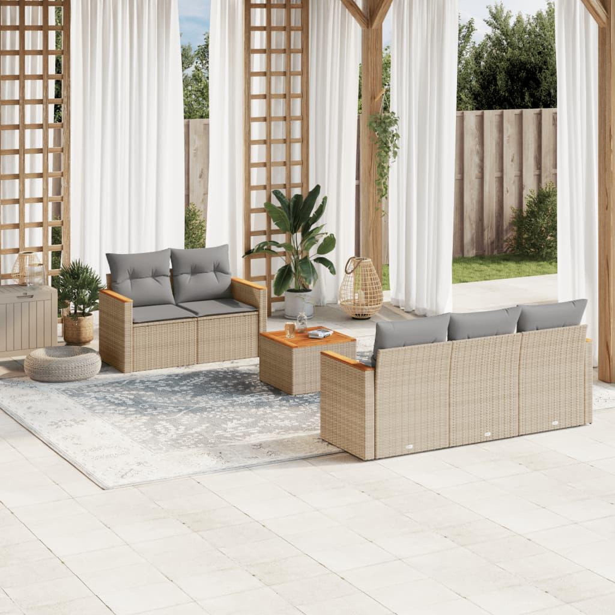 VIDAXL Salon de jardin avec coussins 6 pcs beige resine tressee