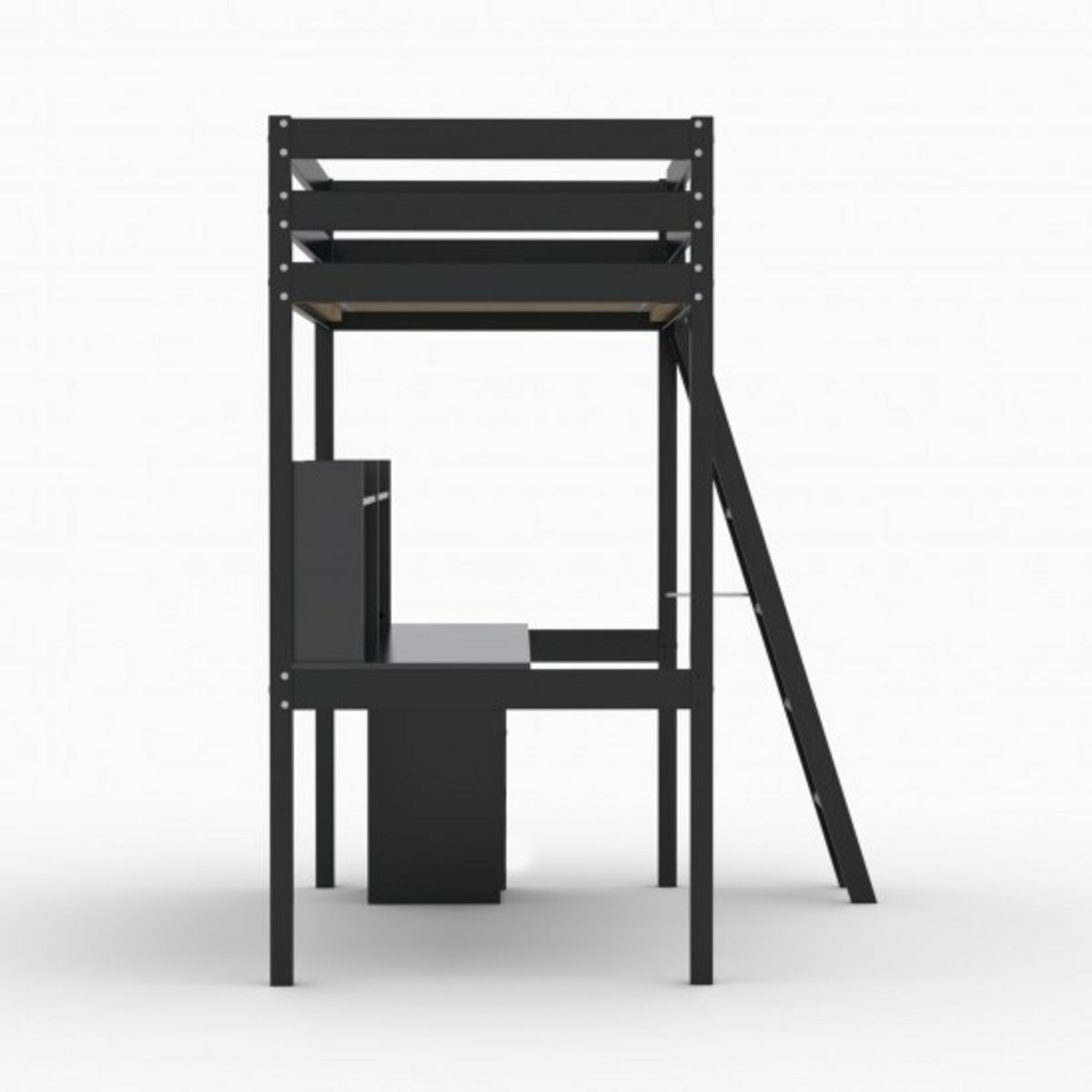 Lit Mezzanine 90x190cm en bois massif avec sommier bureau et caisson CITY