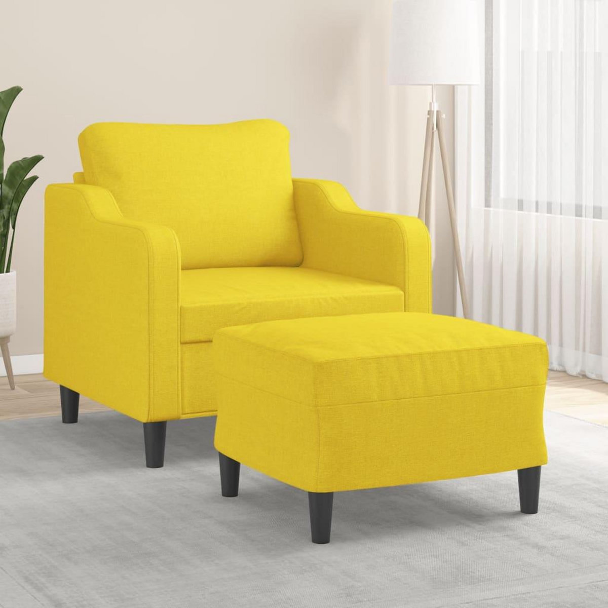 VIDAXL Fauteuil avec repose-pied Jaune clair 60 cm Tissu