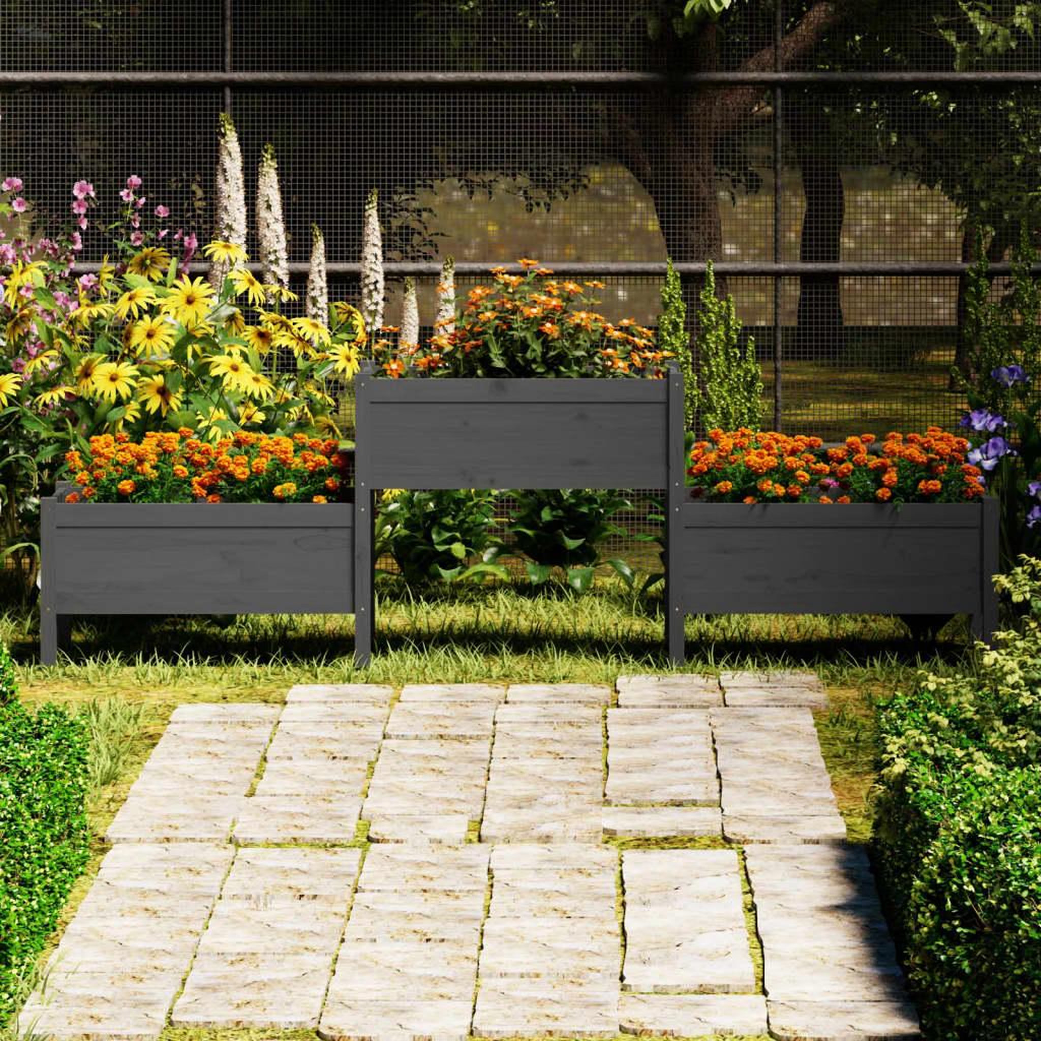 Voir la diapositive 1 : VIDAXL Jardiniere Gris 245,5x44x75 cm Bois massif de pin