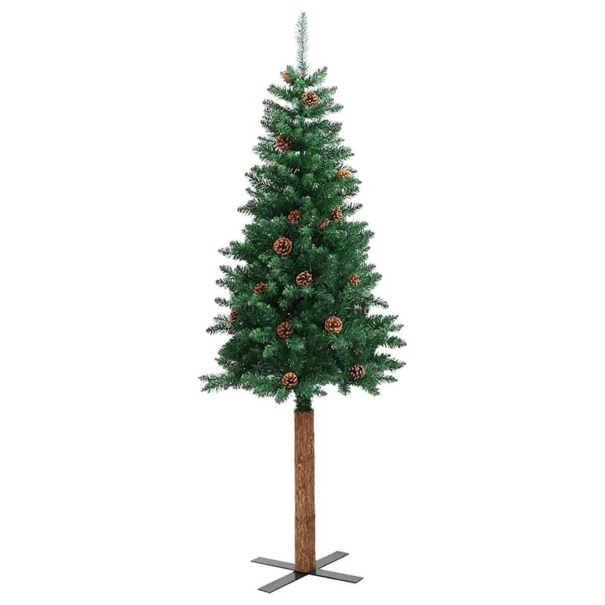 VIDAXL Sapin de Noël mince avec bois veritable et cones vert 180cm PVC