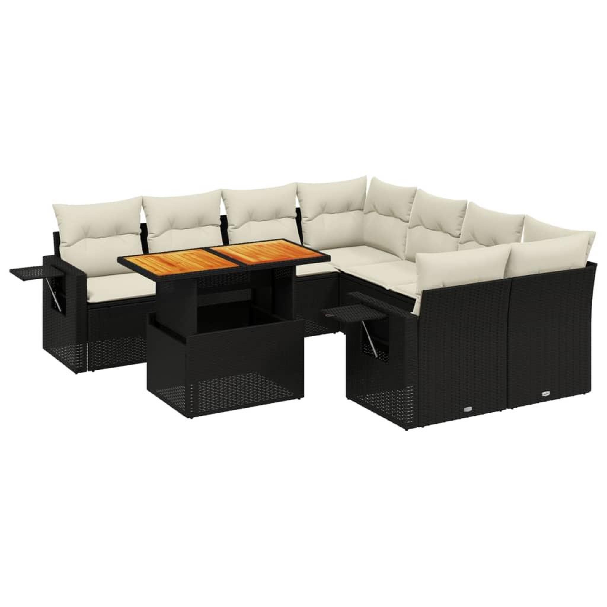 Voir la diapositive 2 : VIDAXL Salon de jardin 9 pcs avec coussins noir resine tressee