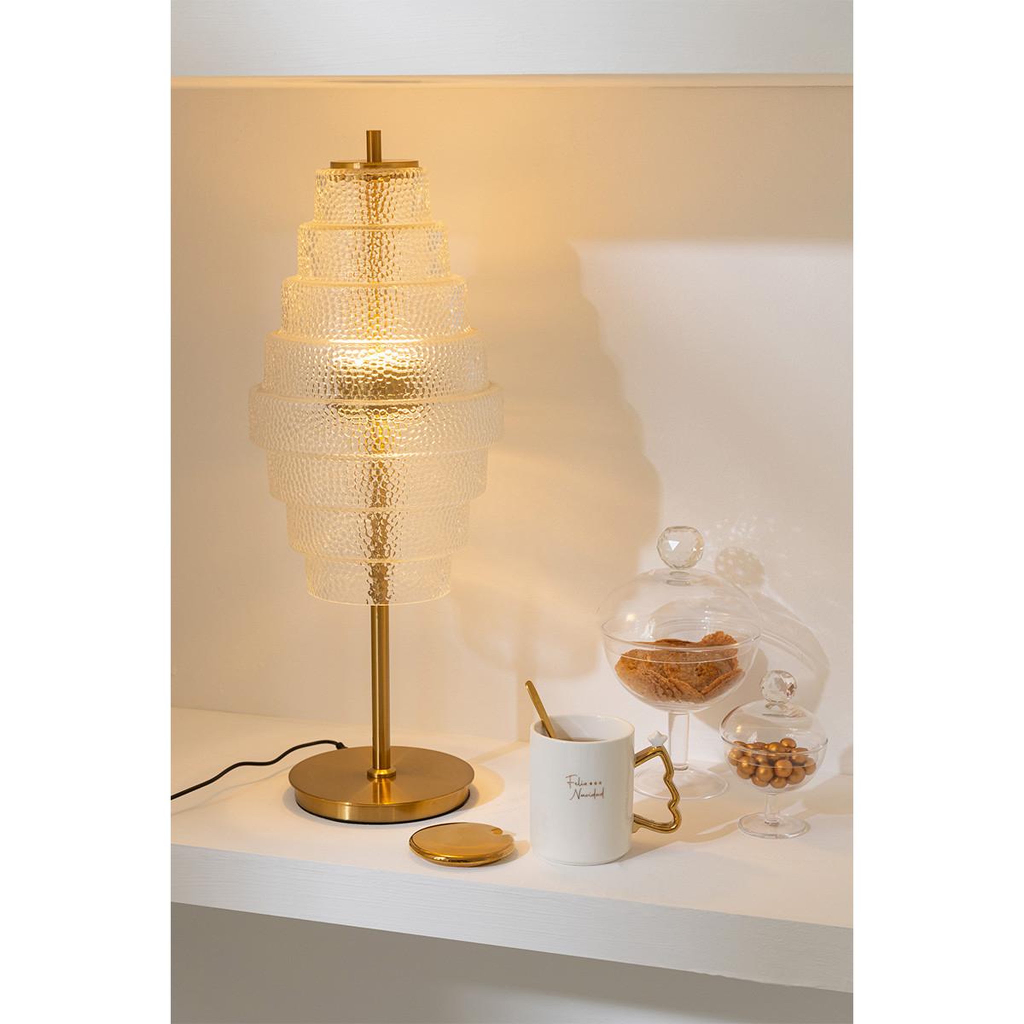 Voir la diapositive 4 : J-LINE Lampe à poser led en verre  elena  57cm transparent