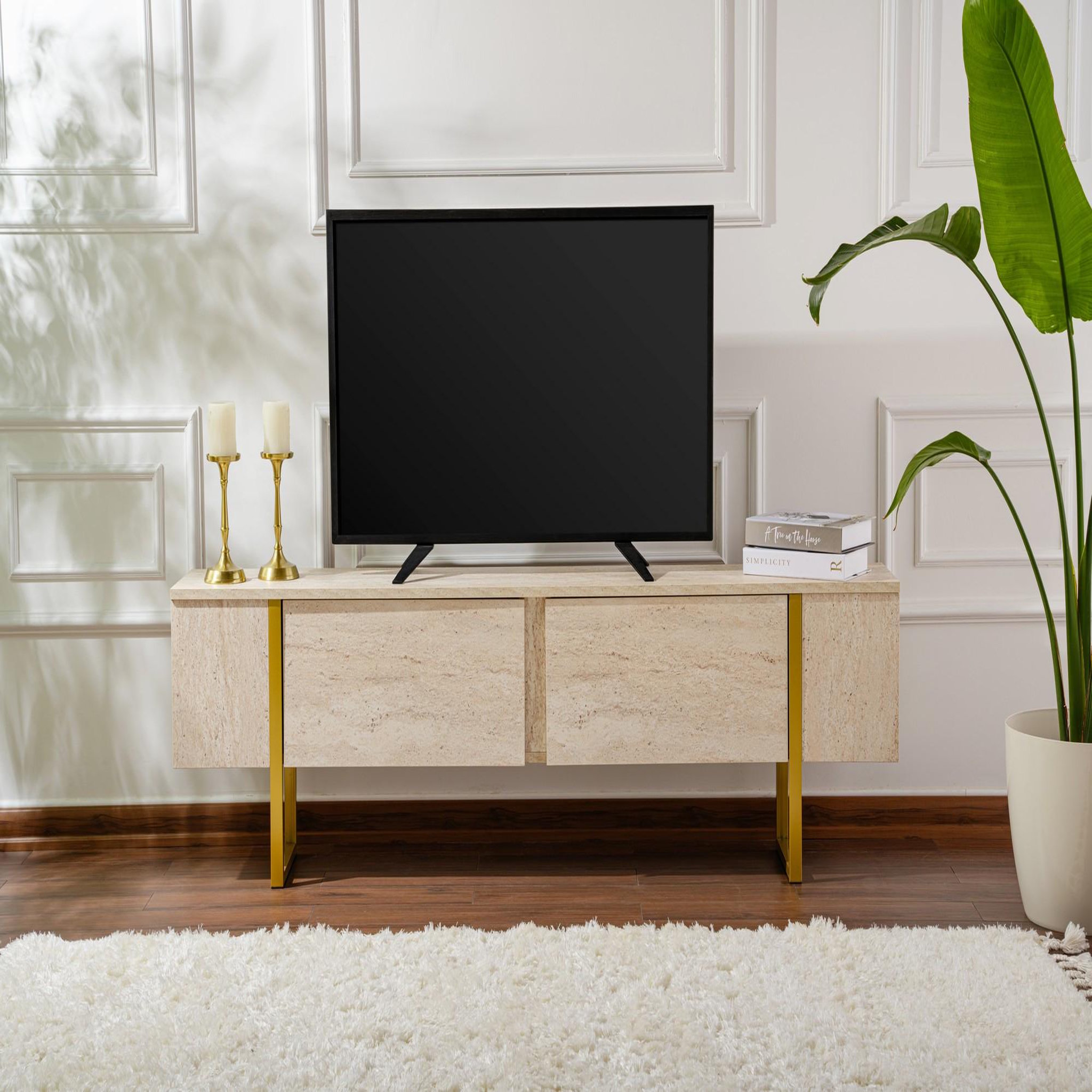 Voir la diapositive 3 : Habitat et Jardin Meuble tv en bois  serenity  180 x 30 x 50 cm - travertin
