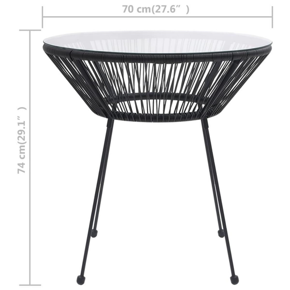 VIDAXL Table a manger de jardin Noir Ø70x74 cm Rotin et verre