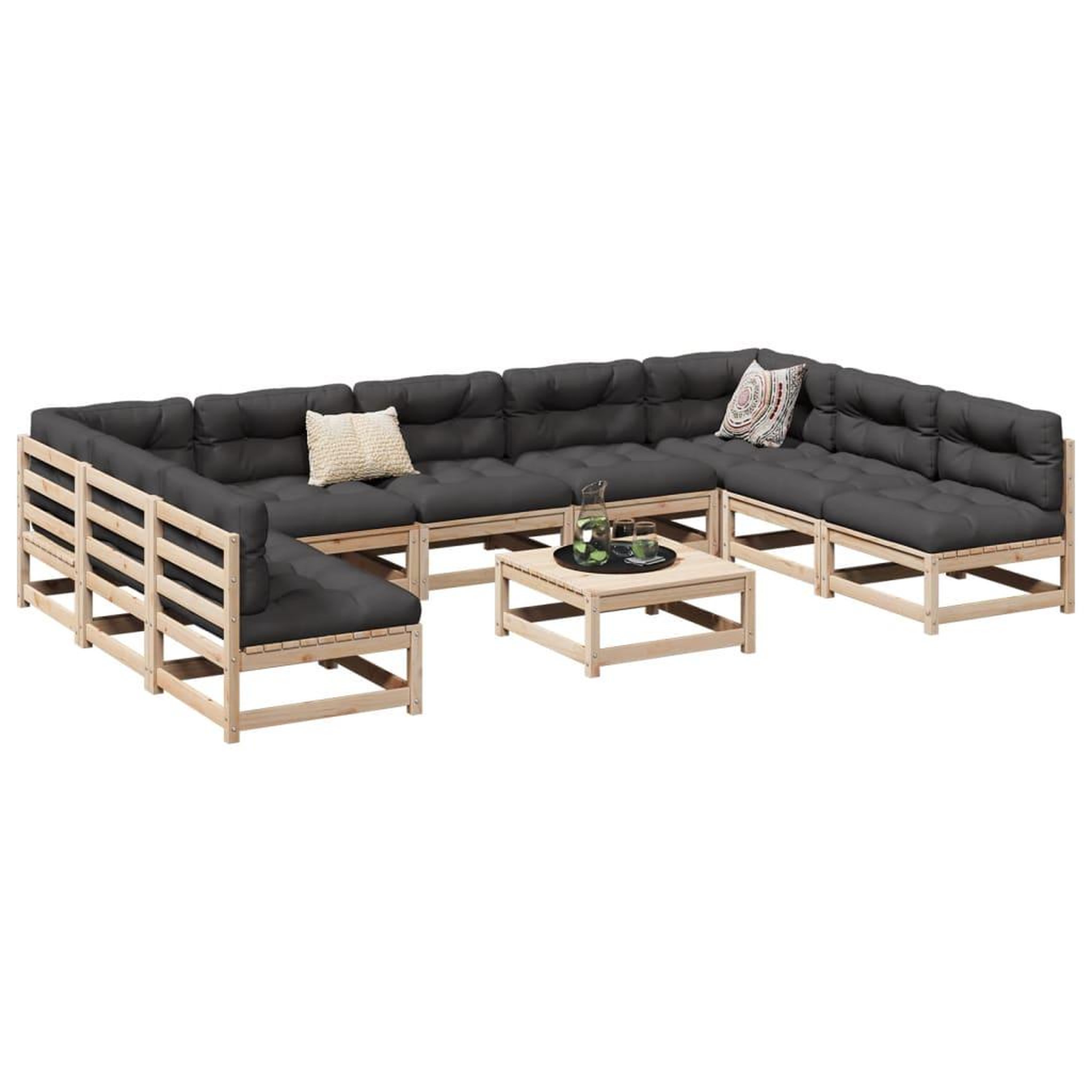 Voir la diapositive 1 : VIDAXL Salon de jardin 10 pcs avec coussins bois de pin massif