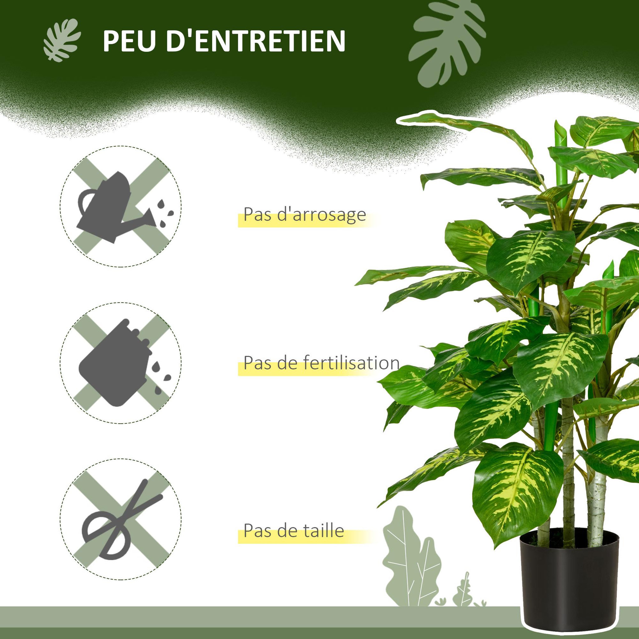Voir la diapositive 6 : HOMCOM Arbre artificiel plante artificielle Calathea H. 95 cm tronc branches lichen feuilles grand réalisme pot inclus